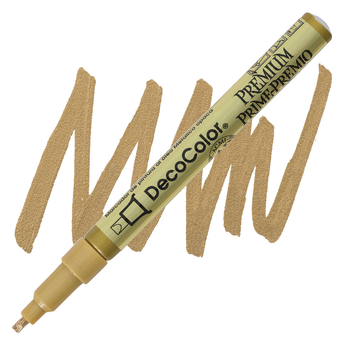 DecoColor Premium Paint Marker - Gold, Leafing Tip, 2 mm marker and swatch