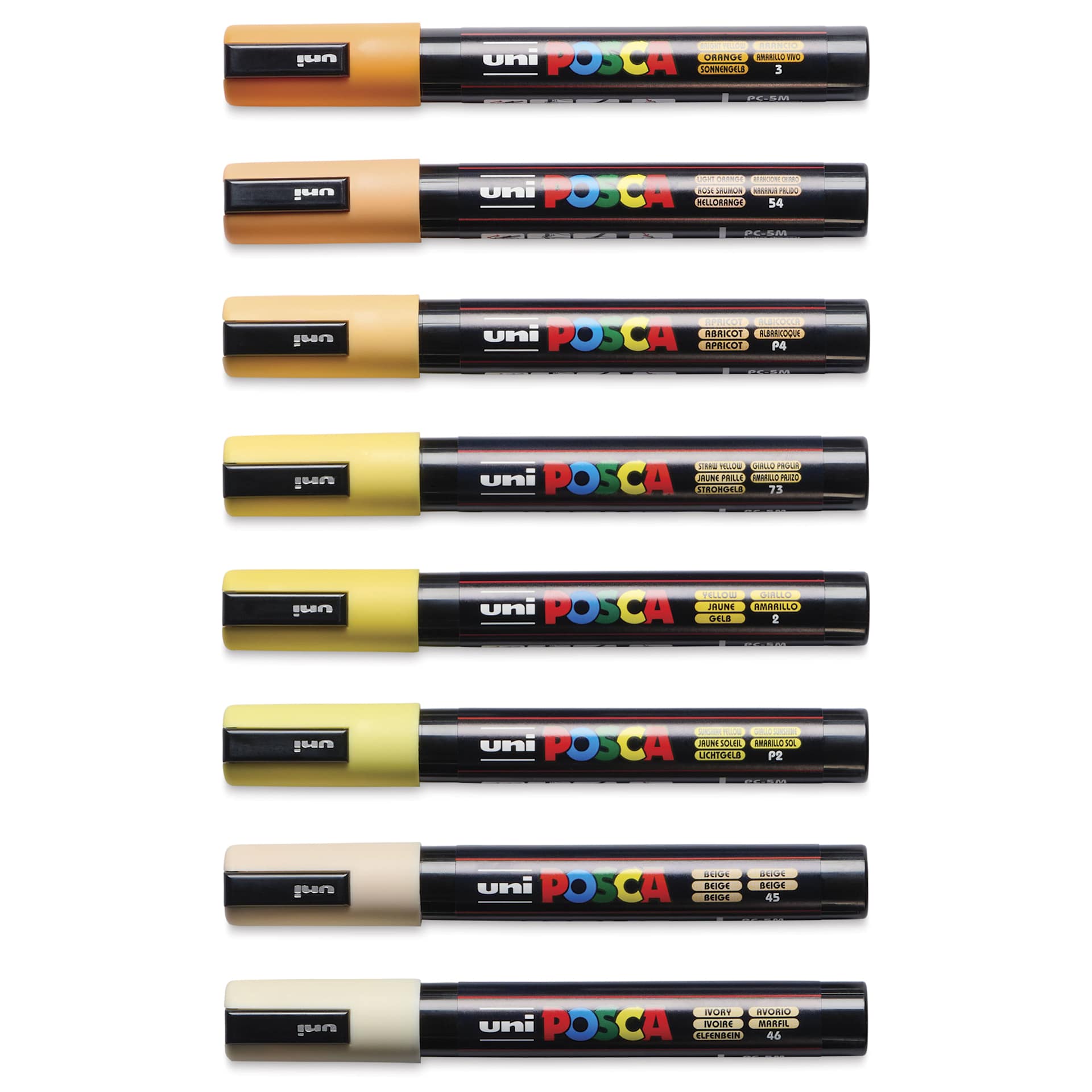 Posca Paint Markers - Set of 8, Yellow Shade Colors, Medium Bullet Tip, cap on