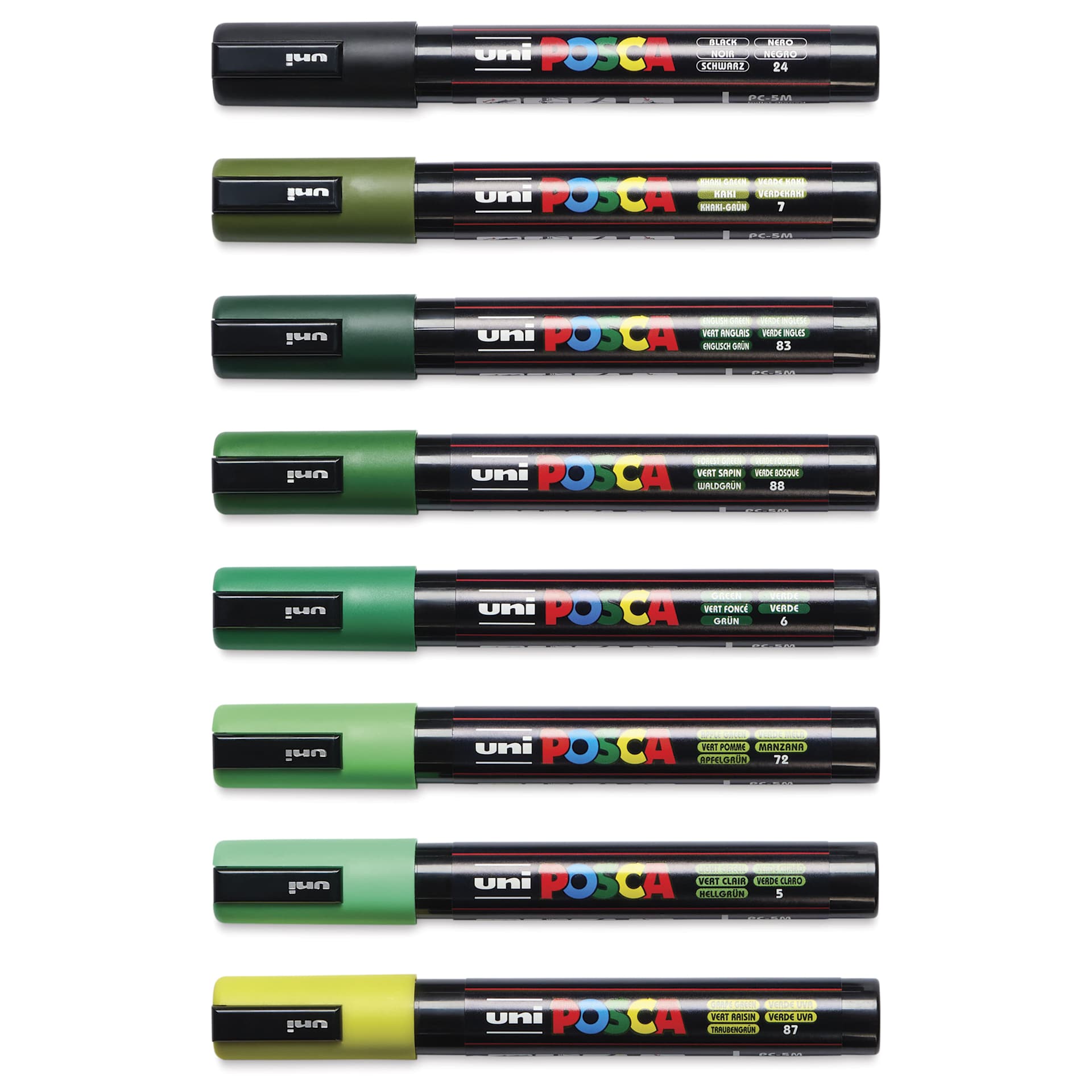 Posca Paint Markers - Set of 8, Green Shade Colors, Medium Bullet Tip, cap on