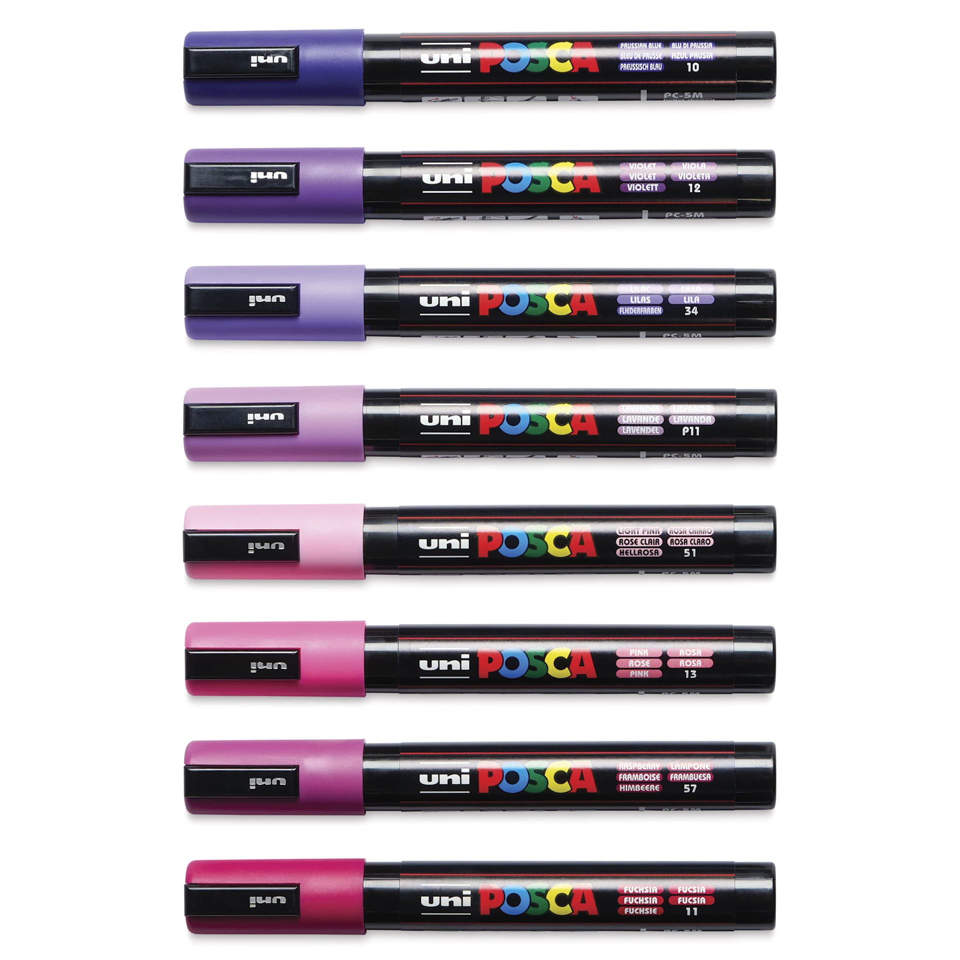 Posca Paint Markers - Set of 8, Purple Shade Colors, Medium Bullet Tip, cap on