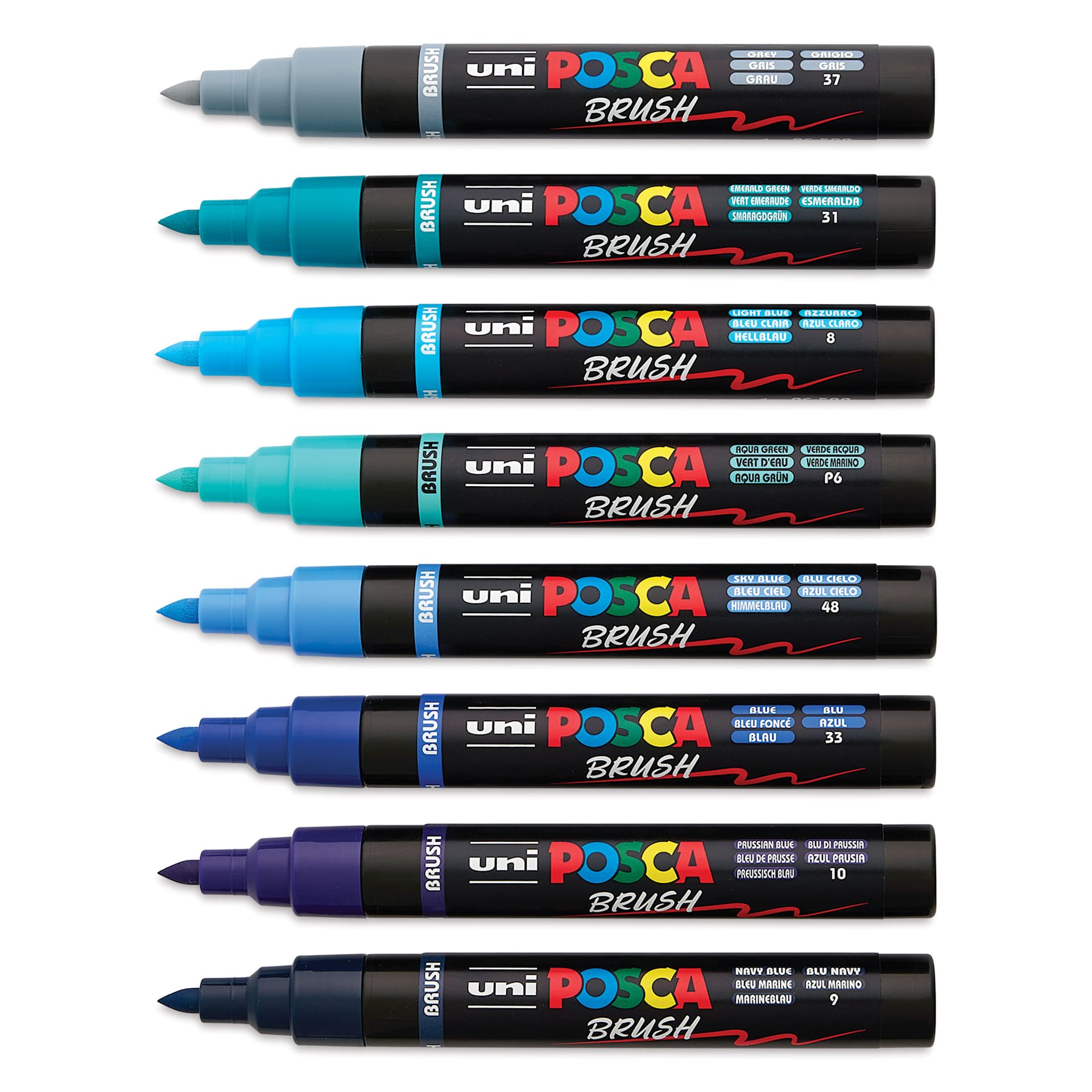 Posca Brush Paint Markers - Set of 8, Cool Tones, Brush Tip, 1 - 4 mm