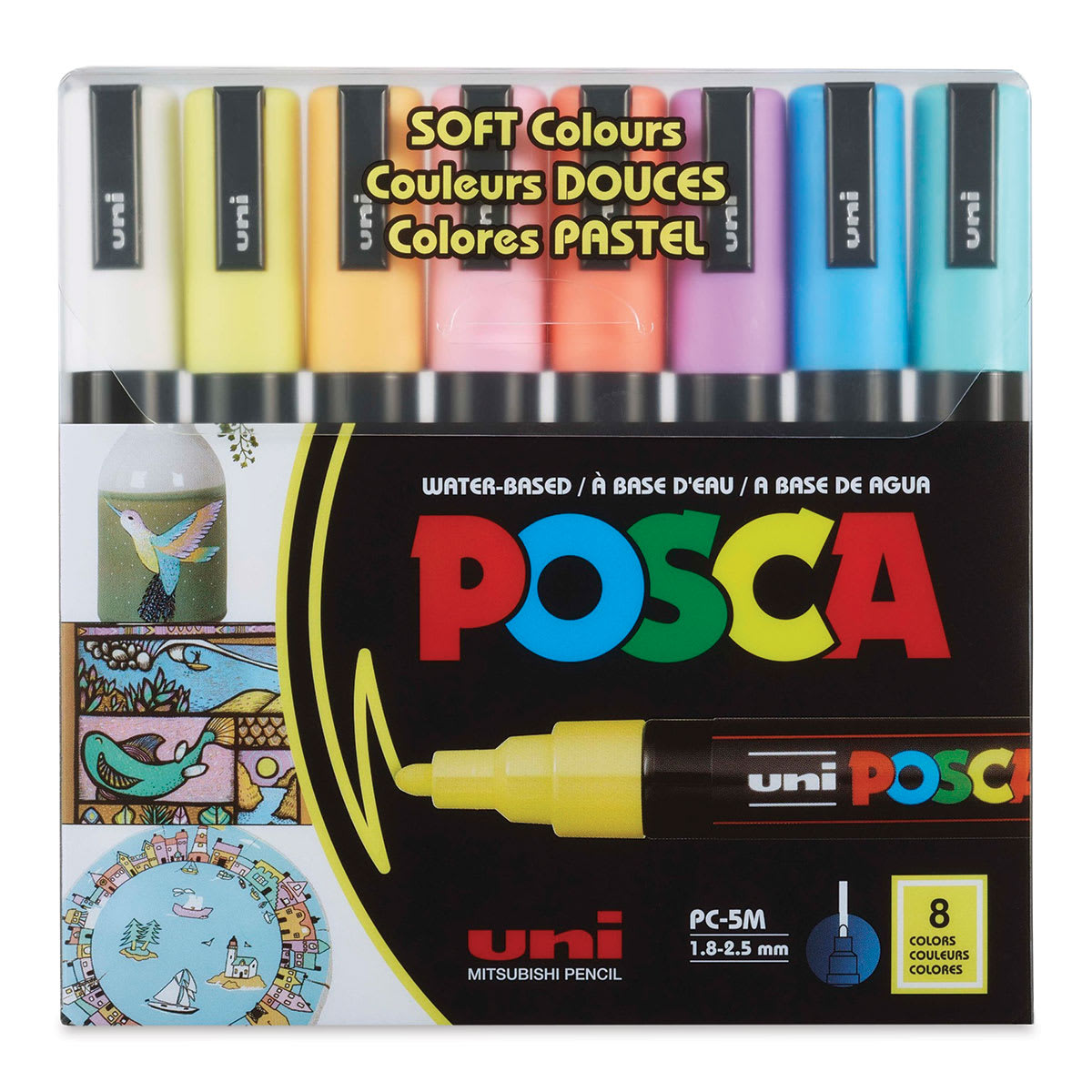 Posca Paint Marker - Soft Colors, Set of 8, Medium Tip, 2.5 mm - front of packaging