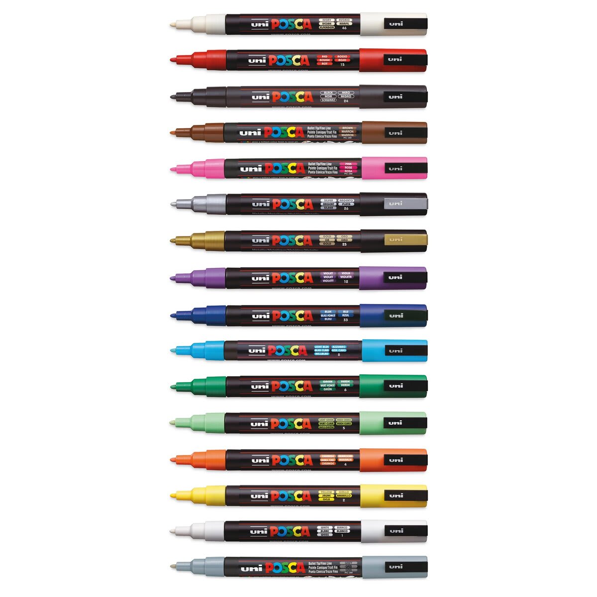 Uni Posca Paint Markers - Assorted Colors, Set of 16, Fine, Bullet Tip, 0.9 mm - 1.3 mm