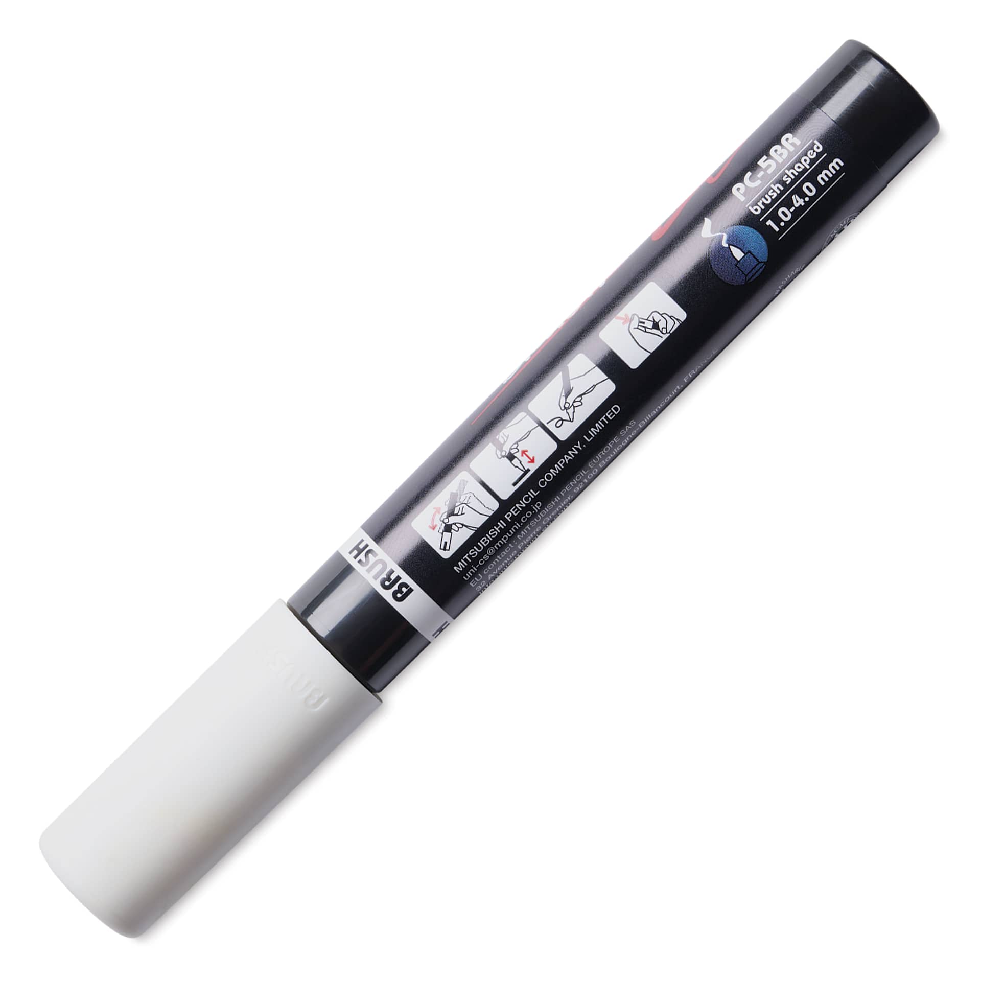 Posca Brush Paint Marker - White, Brush Tip, 1.0 - 4.0 mm, back of the marker barrel