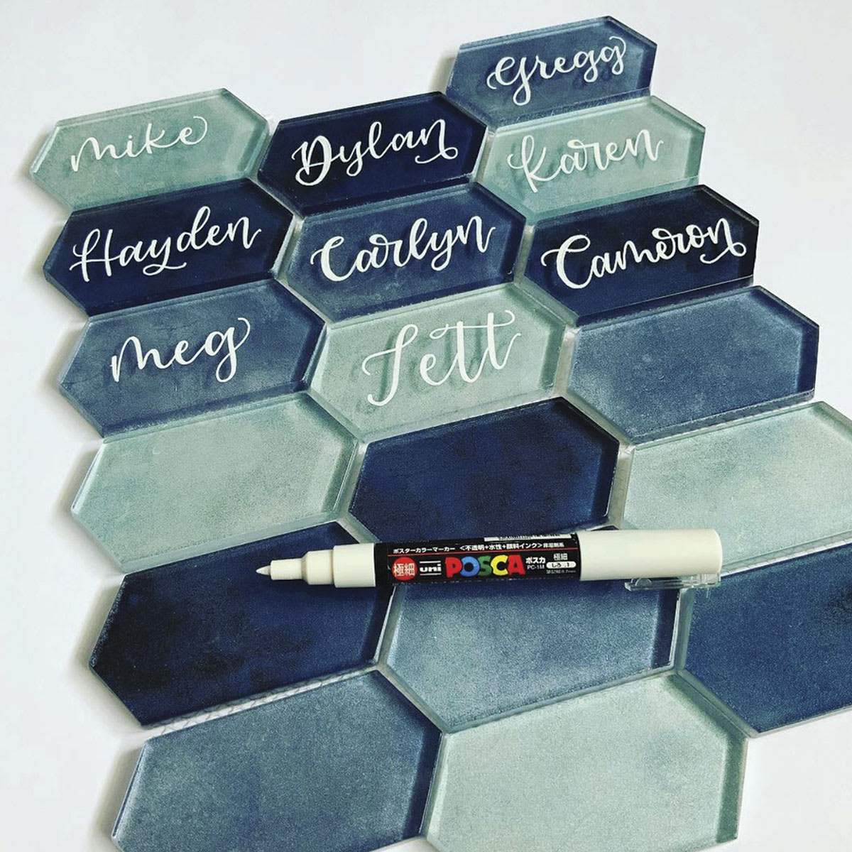 Uni Posca Paint Markers - White, Set of 8, Assorted Tips - in use