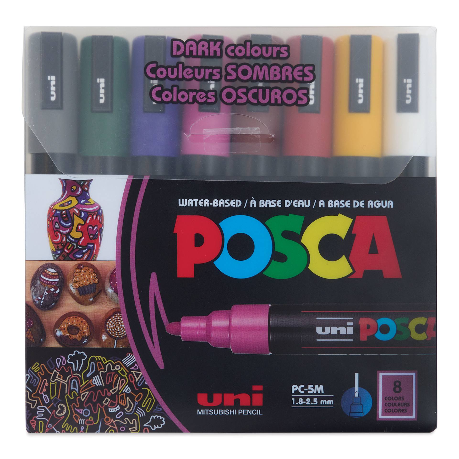 Posca Paint Markers - Dark Colors, Set of 8, Medium Tip, 2.5 mm - front of packaging