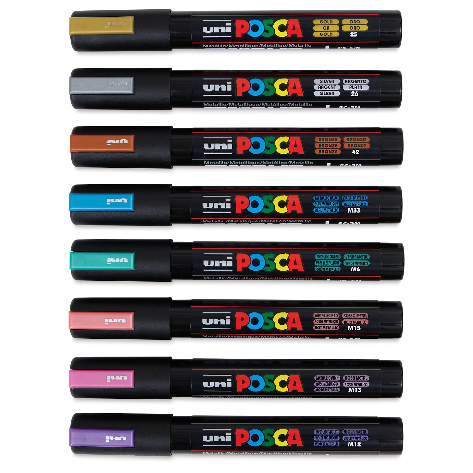 Posca Paint Markers - Metallic, Set of 8, Medium Tip - with caps on