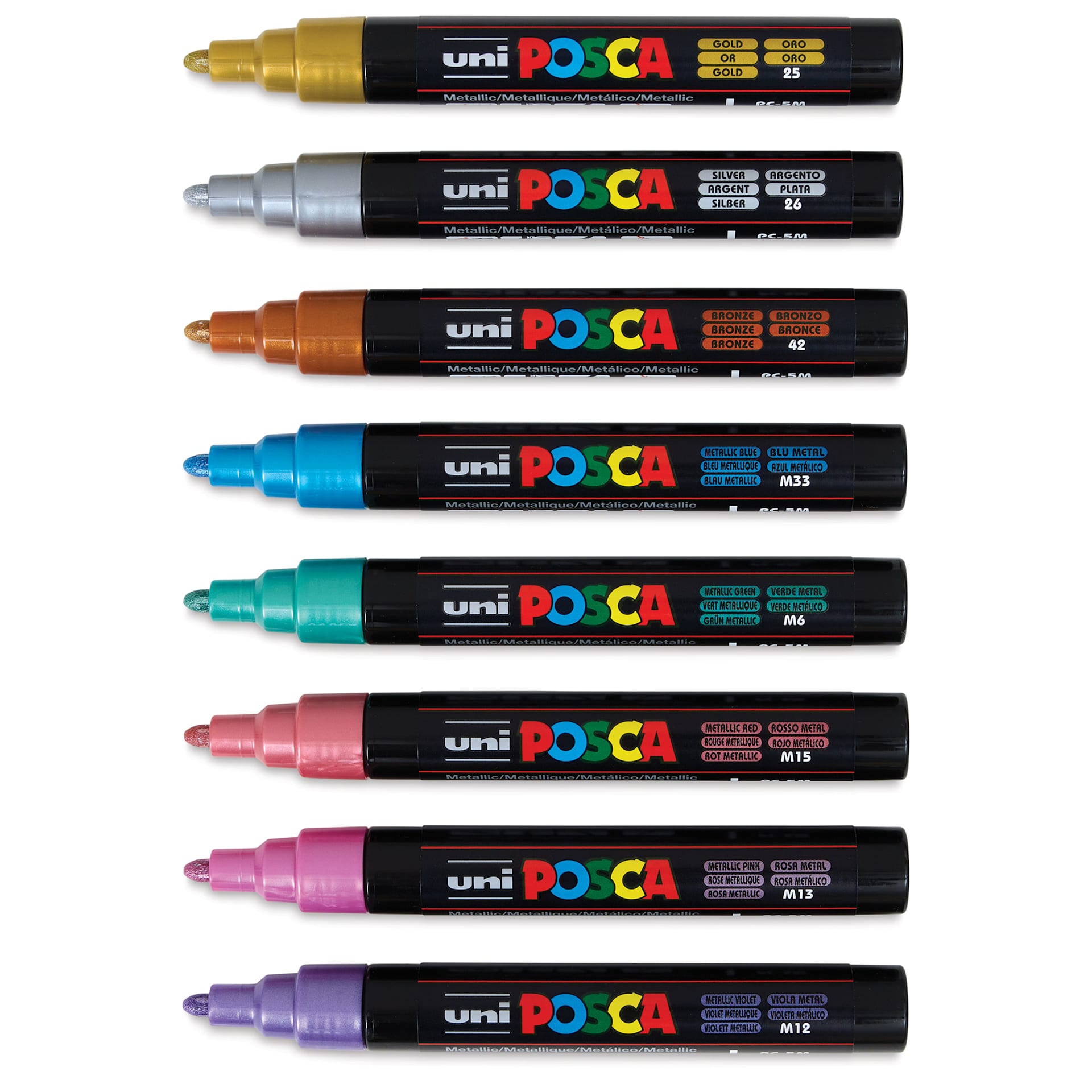 Posca Paint Markers - Metallic Set of 8, Medium Tip with caps off