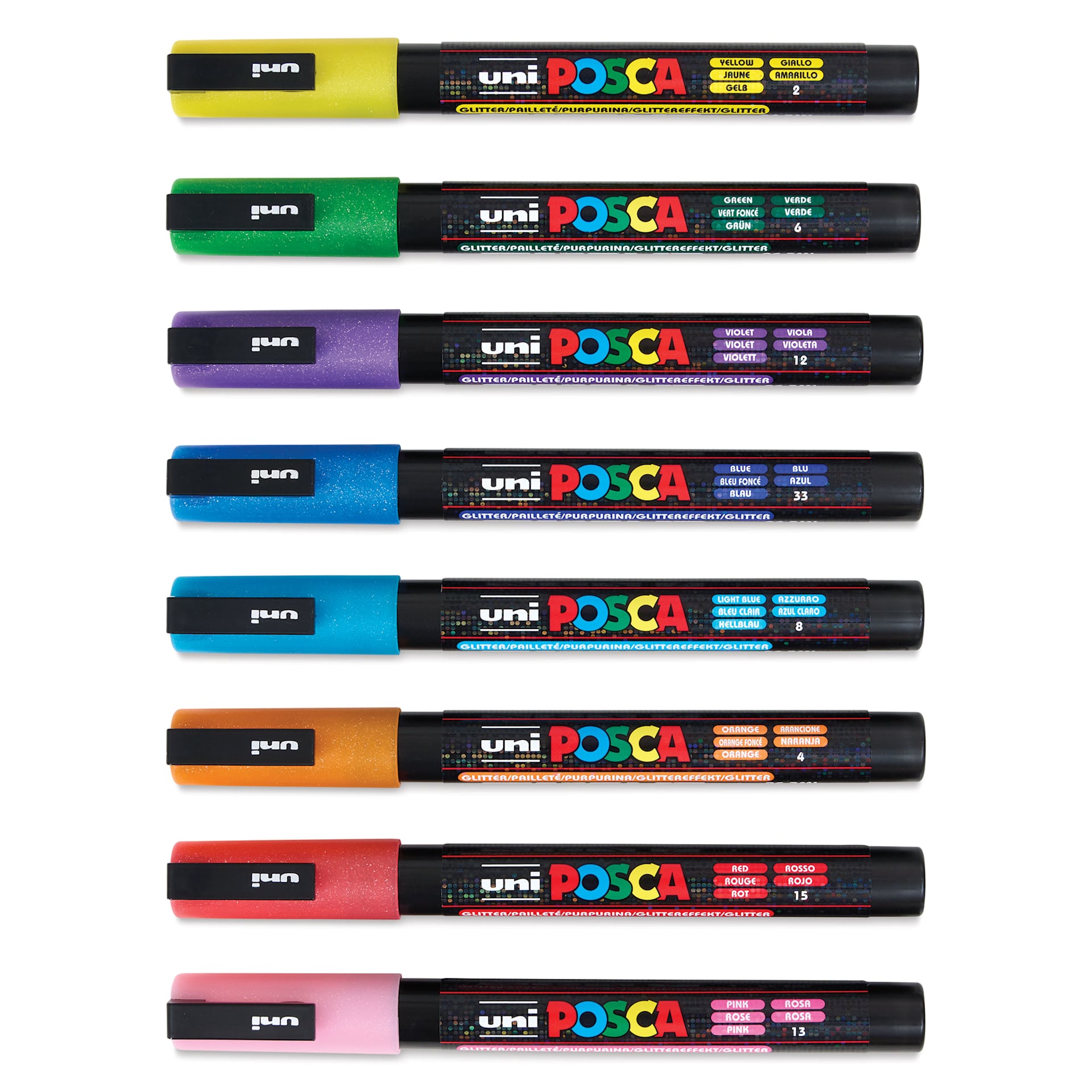 Posca Paint Markers - Glitter, Set of 8, Fine Tip - with caps on