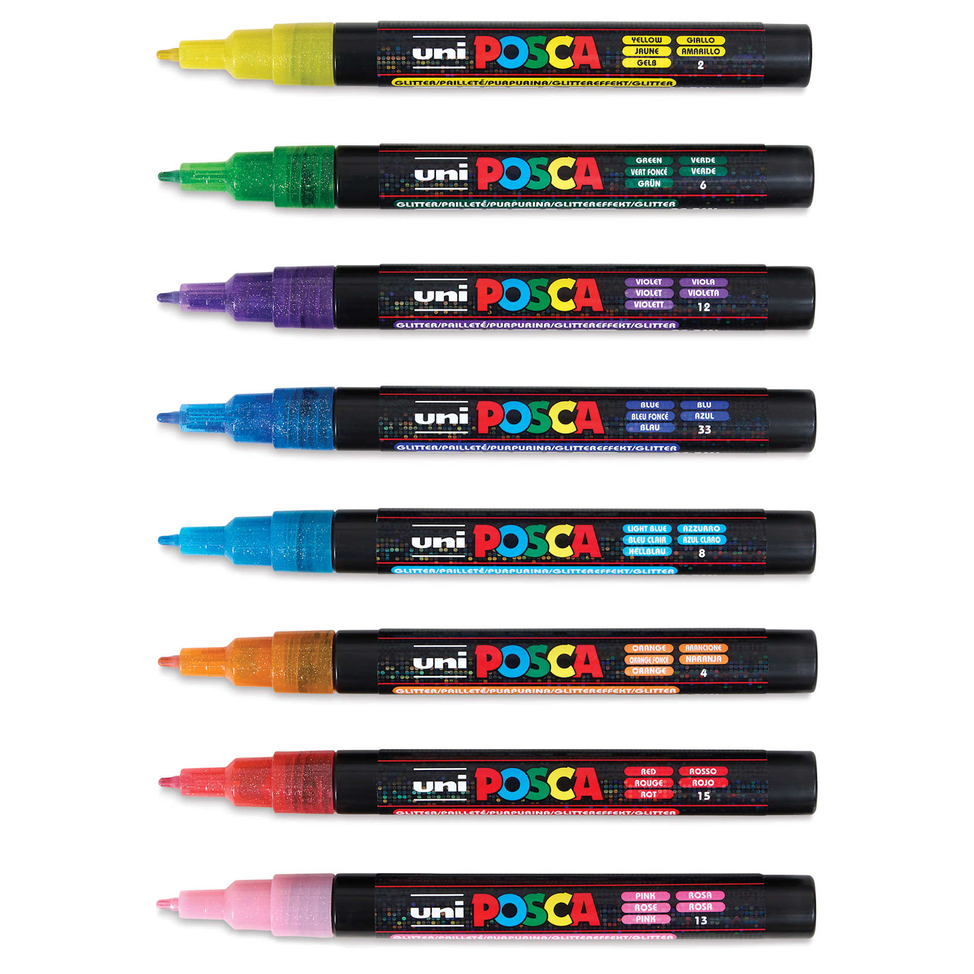 Posca Paint Markers - Glitter, Set of 8, Fine Tip