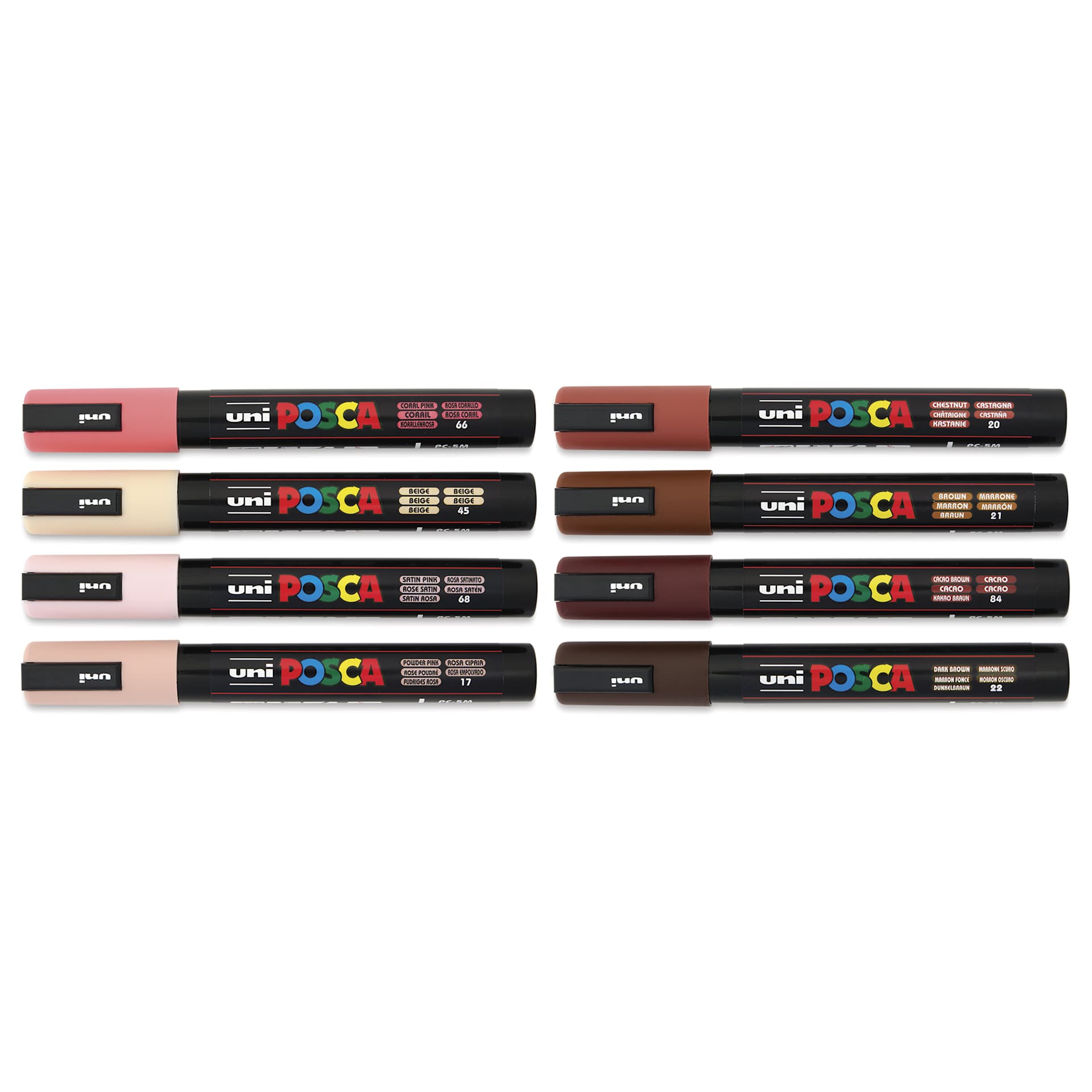 Posca Paint Markers - Portrait Colors, Set of 8, 2.5 mm, laid out with caps on