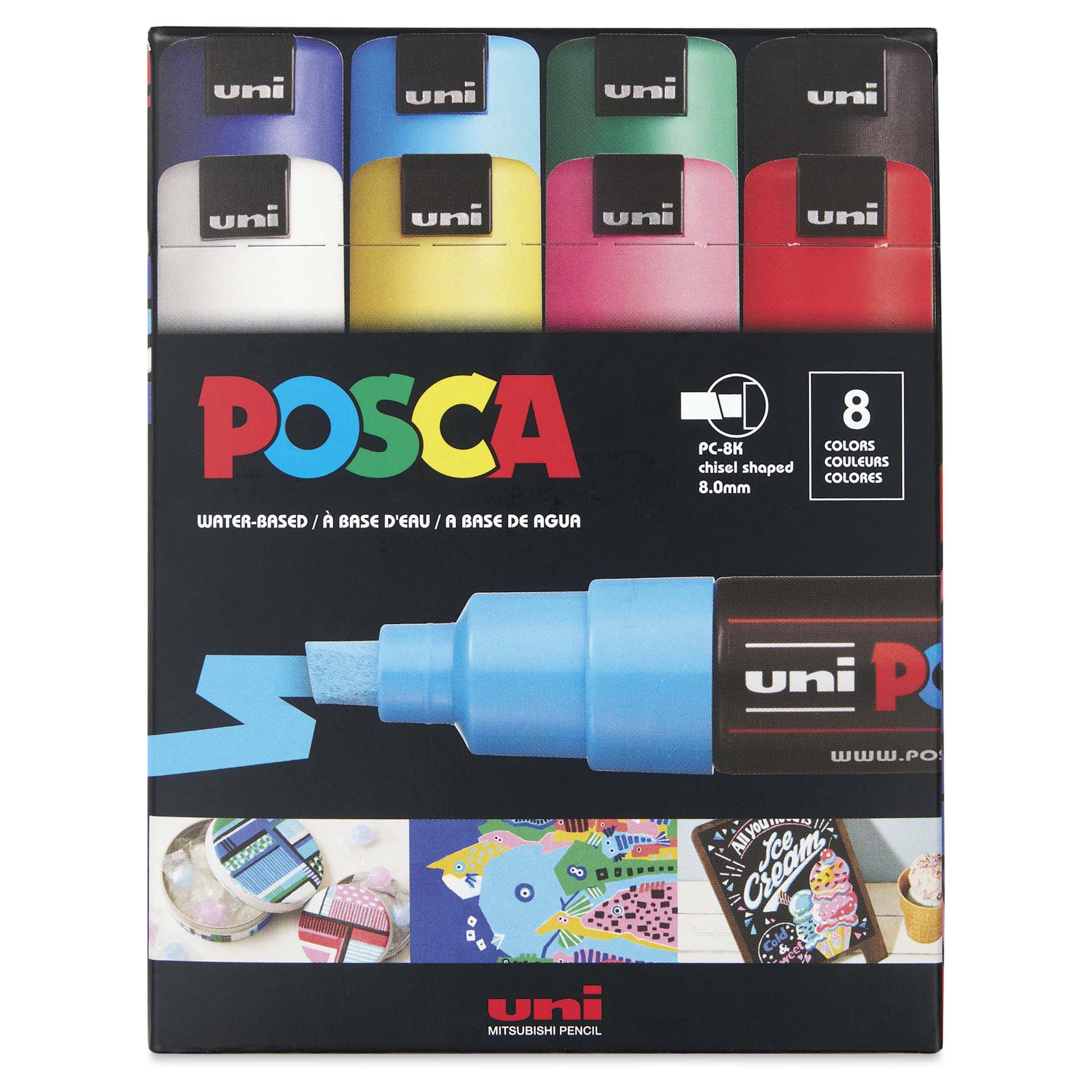Posca Paint Markers - Classic Colors, Set of 8, 8 mm, front of the packaging