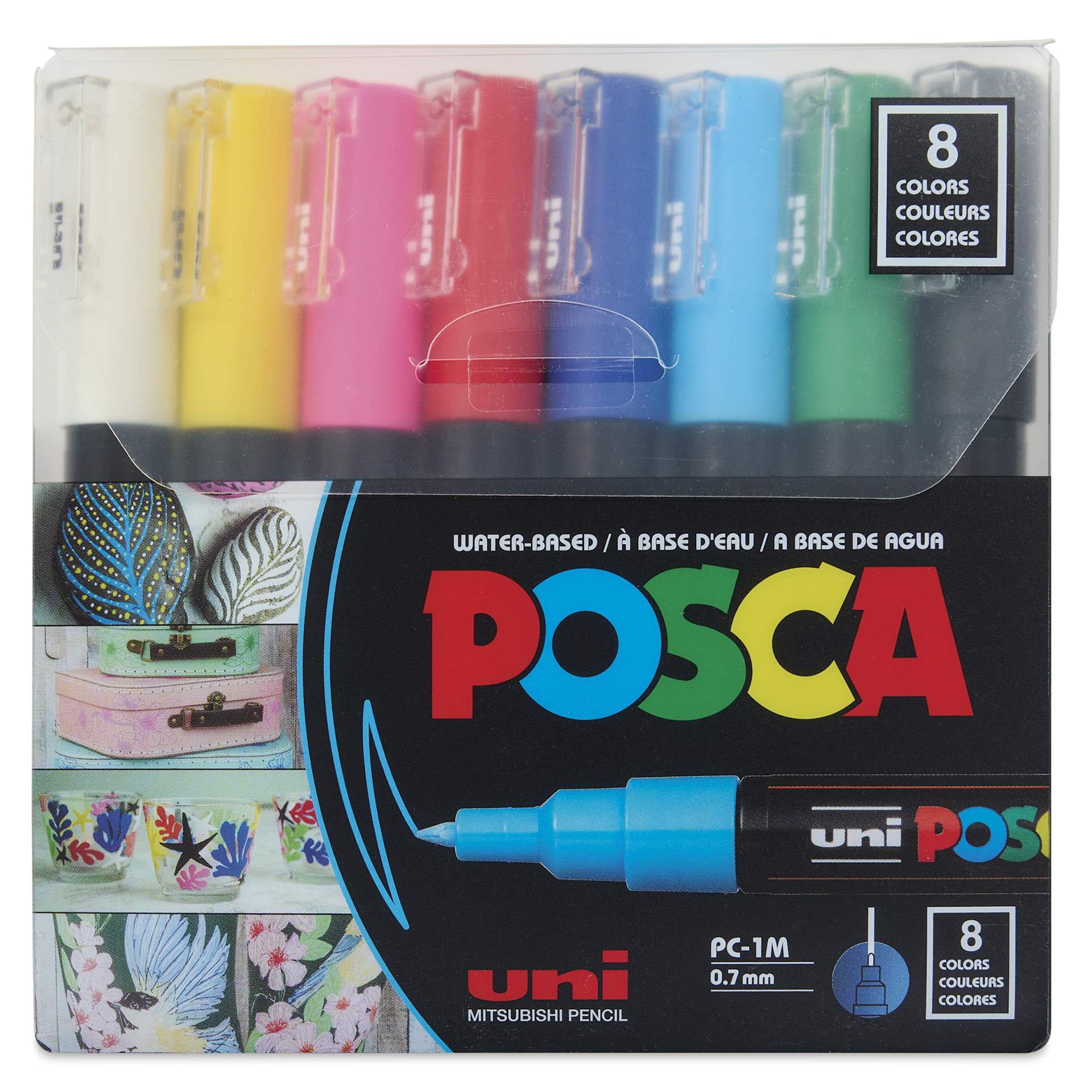 Posca Paint Markers - Assorted Colors, Set of 8, 0.7 mm, front of the packaging
