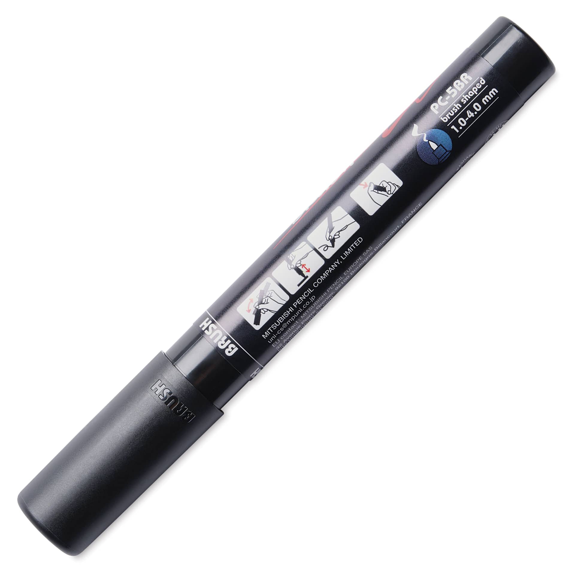Posca Brush Paint Marker - Black, Brush Tip, 1.0 - 4.0 mm, cap of marker barrel