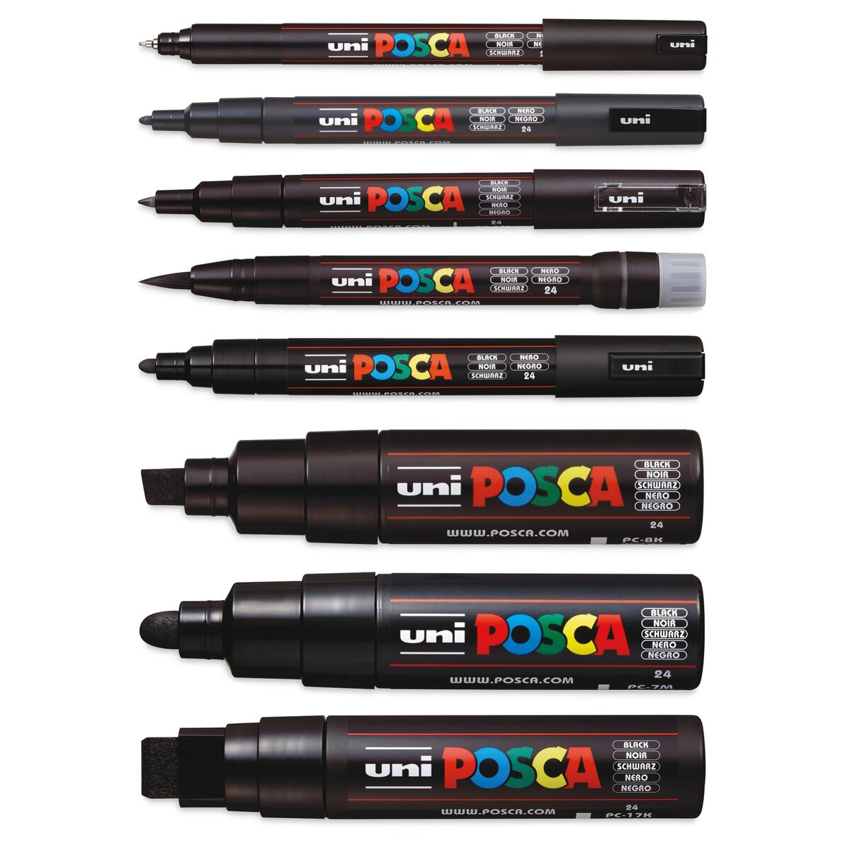 Posca Paint Markers - Black, Set of 8, Assorted Tips