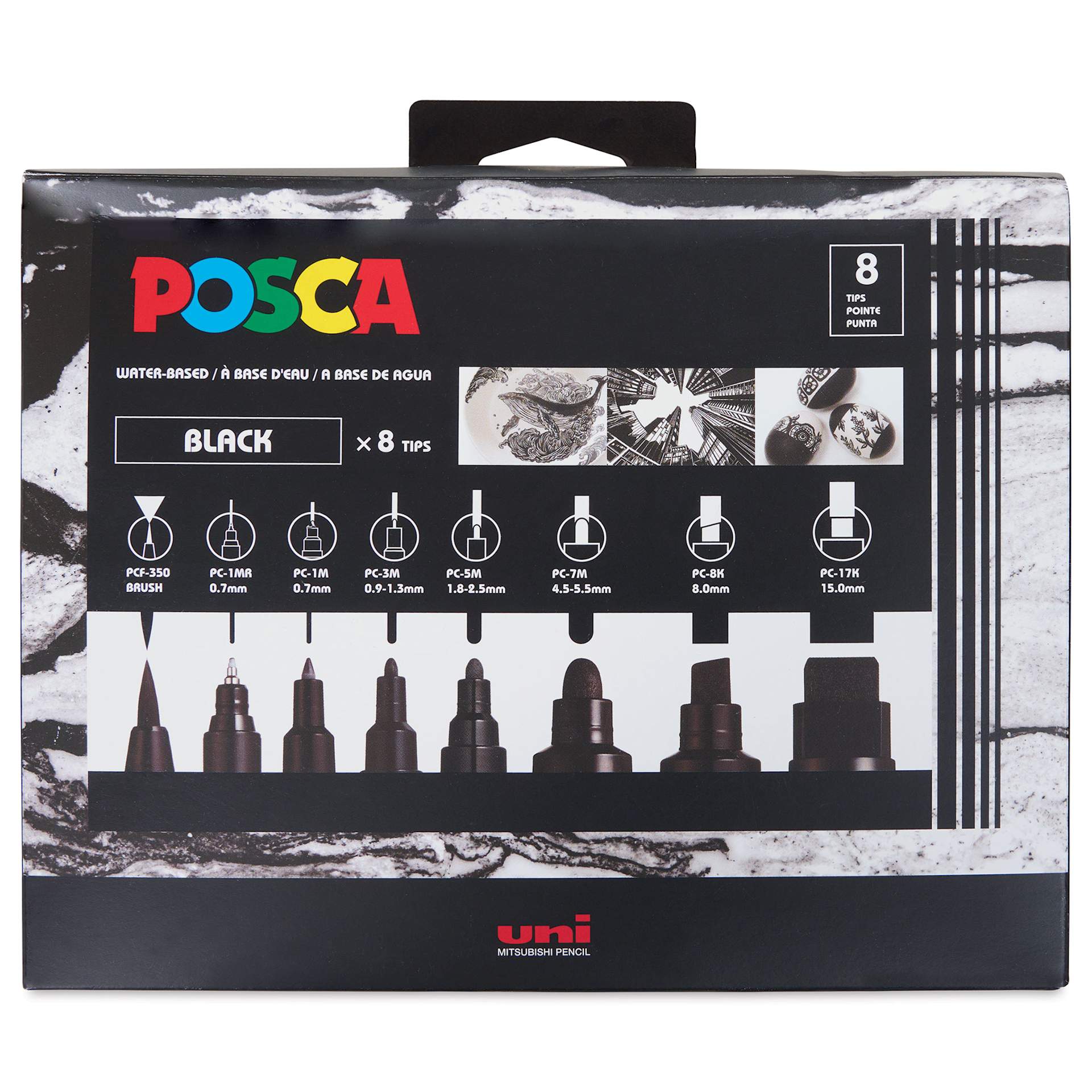 Posca Paint Marker - Black, Set of 8, Assorted Tips - front of packaging