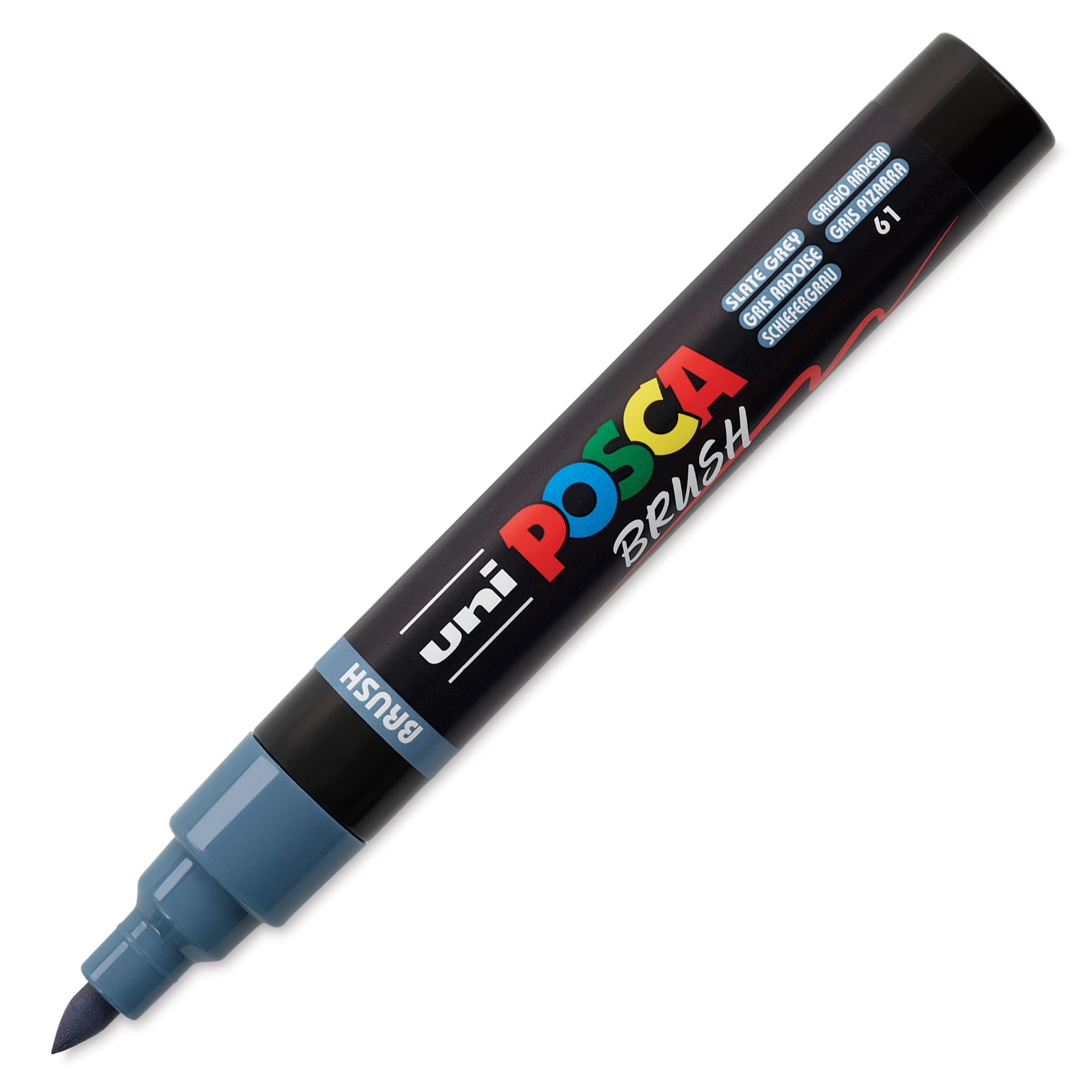 Posca Brush Paint Marker - Slate Grey, Brush Tip, 1 - 4 mm, cap off