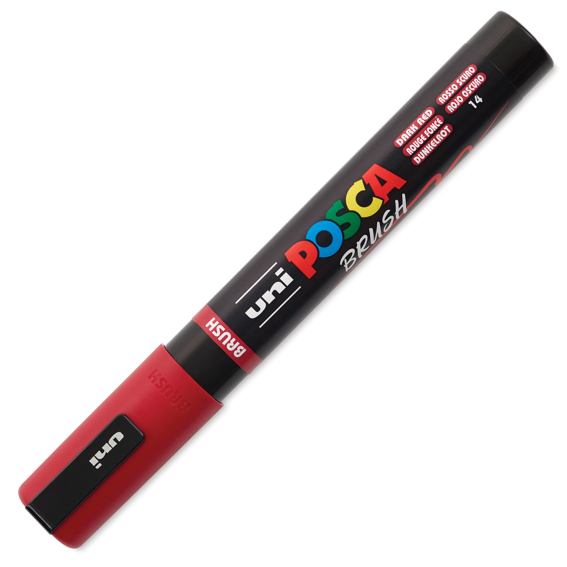 Posca Brush Paint Marker - Dark Red,  Brush Tip, 1 - 4 mm, cap on