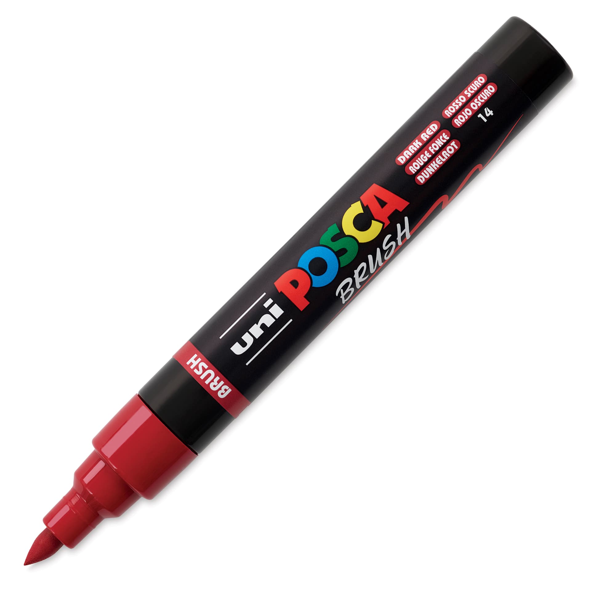 Posca Brush Paint Marker - Dark Red,  Brush Tip, 1 - 4 mm, cap off