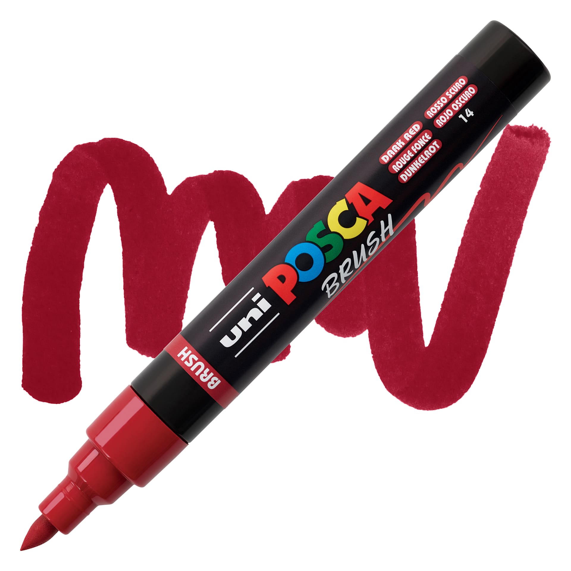 Posca Brush Paint Marker - Dark Red,  Brush Tip, 1 - 4 mm marker with swatch