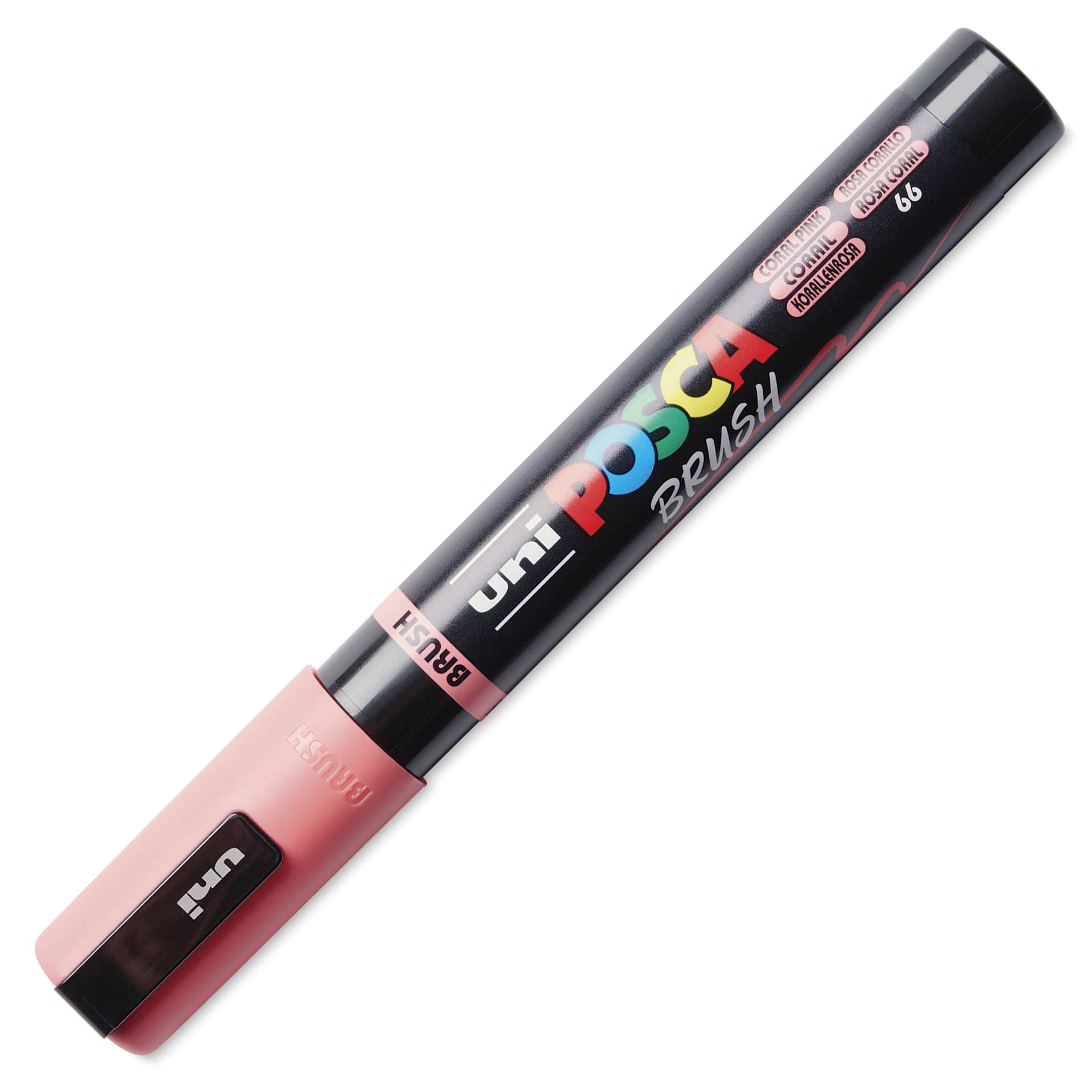Posca Brush Paint Marker - Coral Pink, Brush Tip, 1.0 - 4.0 mm, cap on