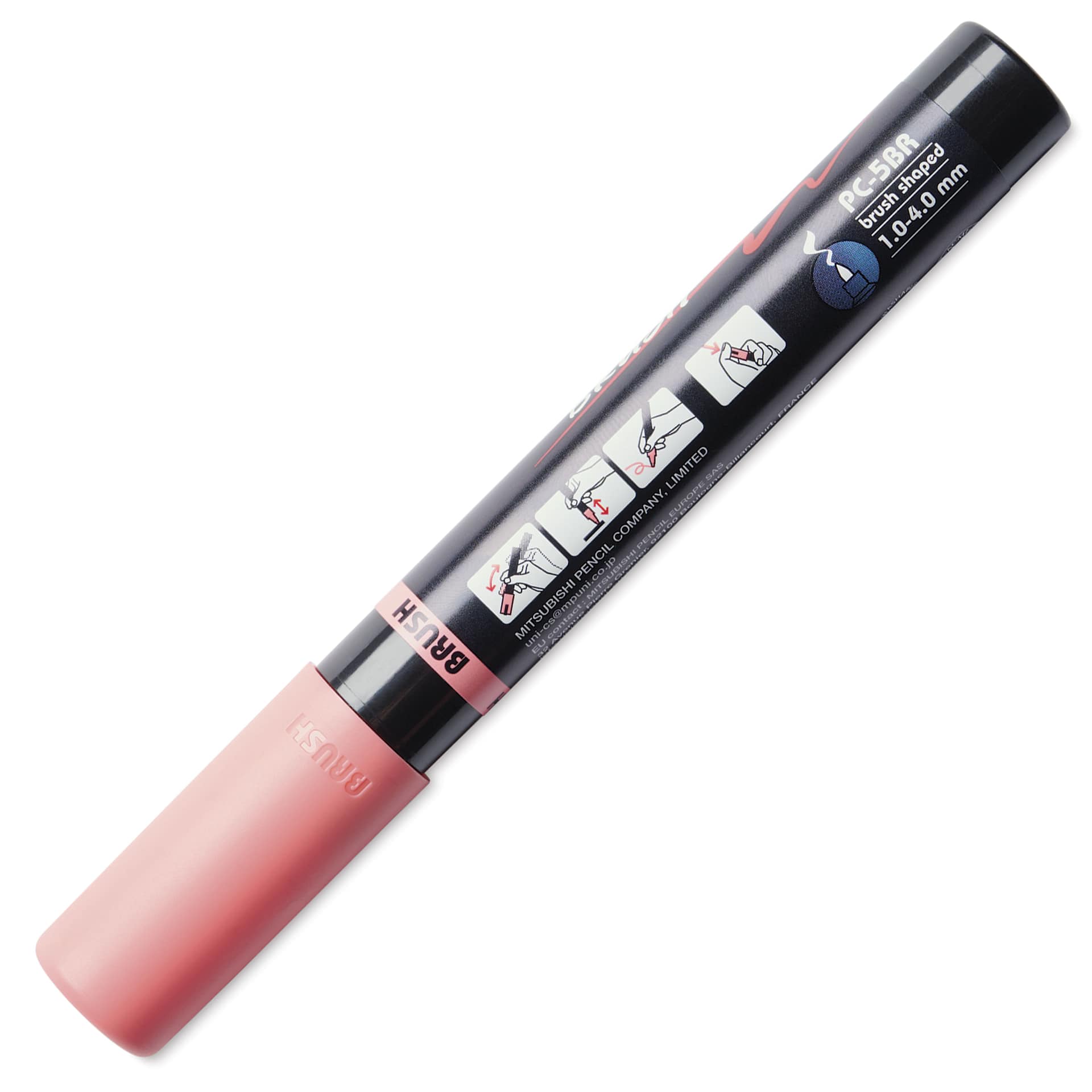 Posca Brush Paint Marker - Coral Pink, Brush Tip, 1.0 - 4.0 mm, back of the marker barrel