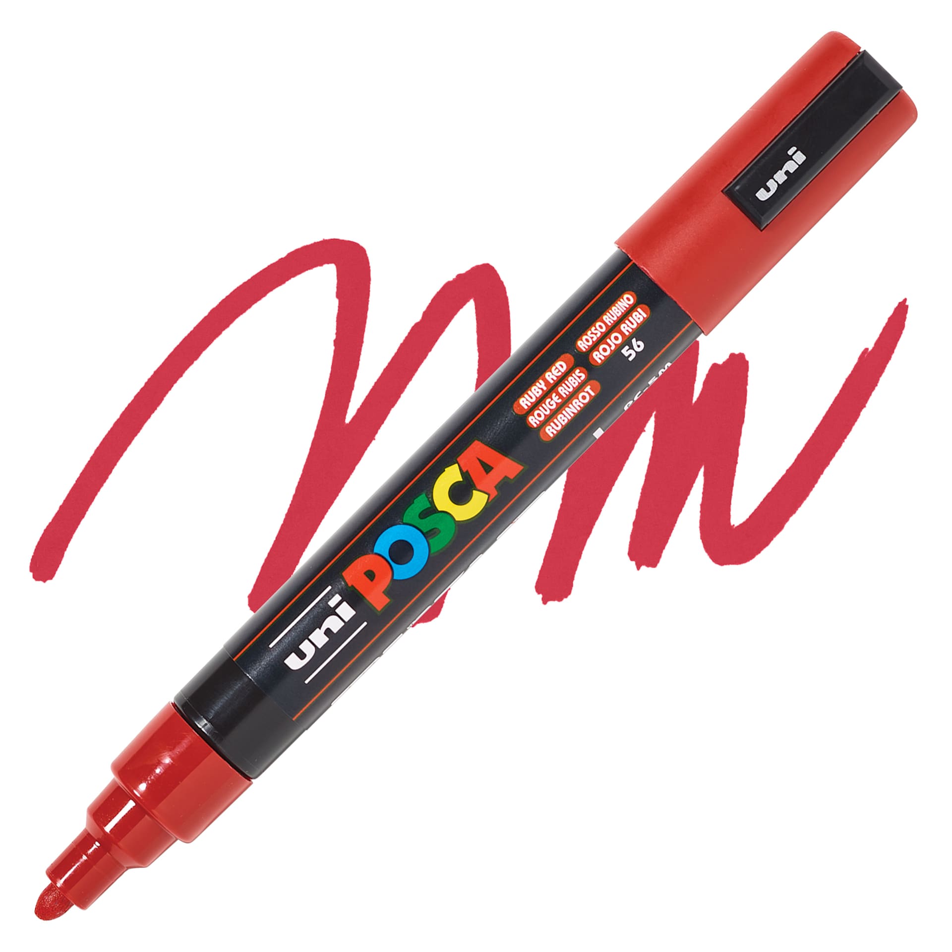 Posca Paint Marker - Ruby Red, Bullet Tip, 2.5 mm - swatch and marker