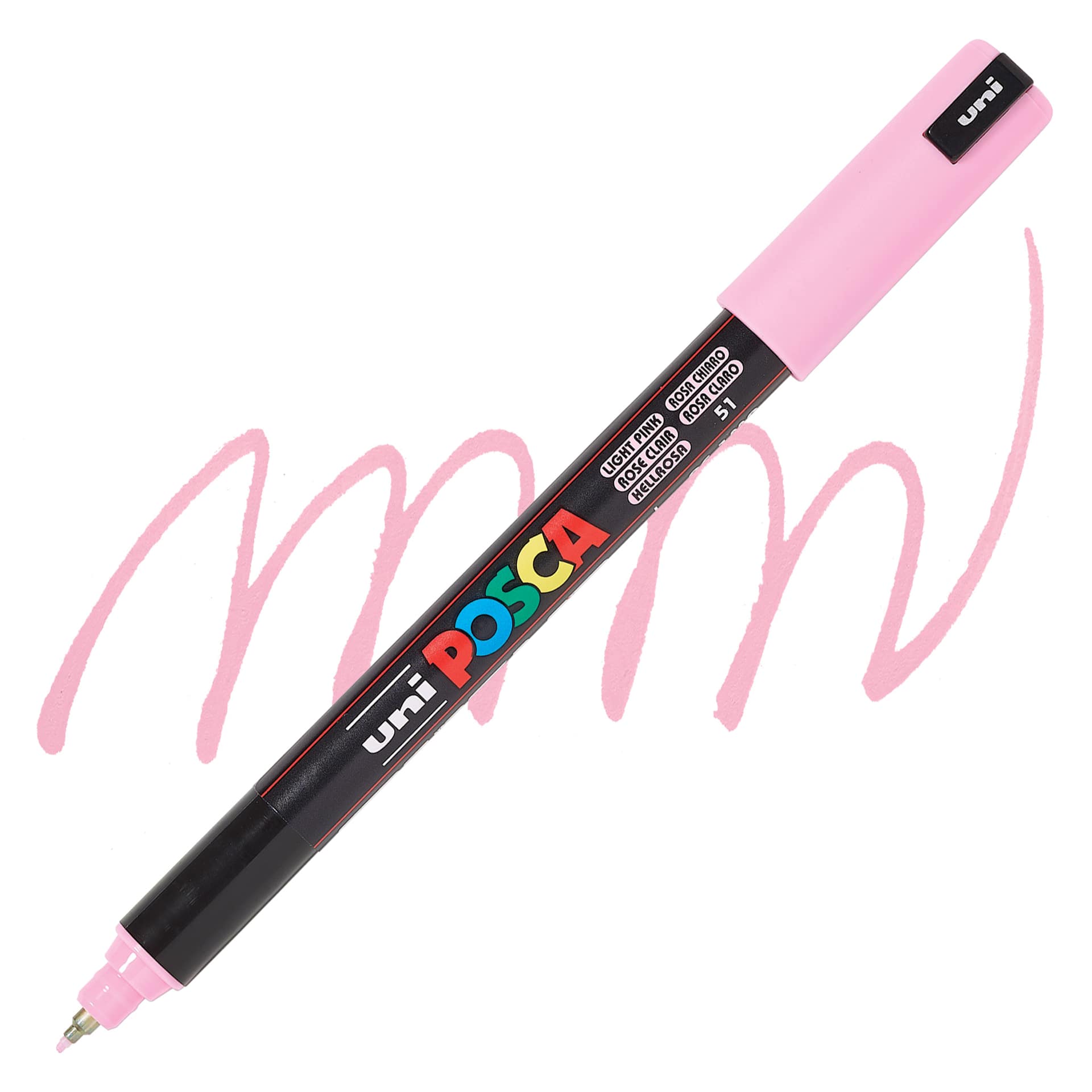 Posca Paint Marker - Light Pink, X-Fine Tip, 0.7 mm - swatch and marker
