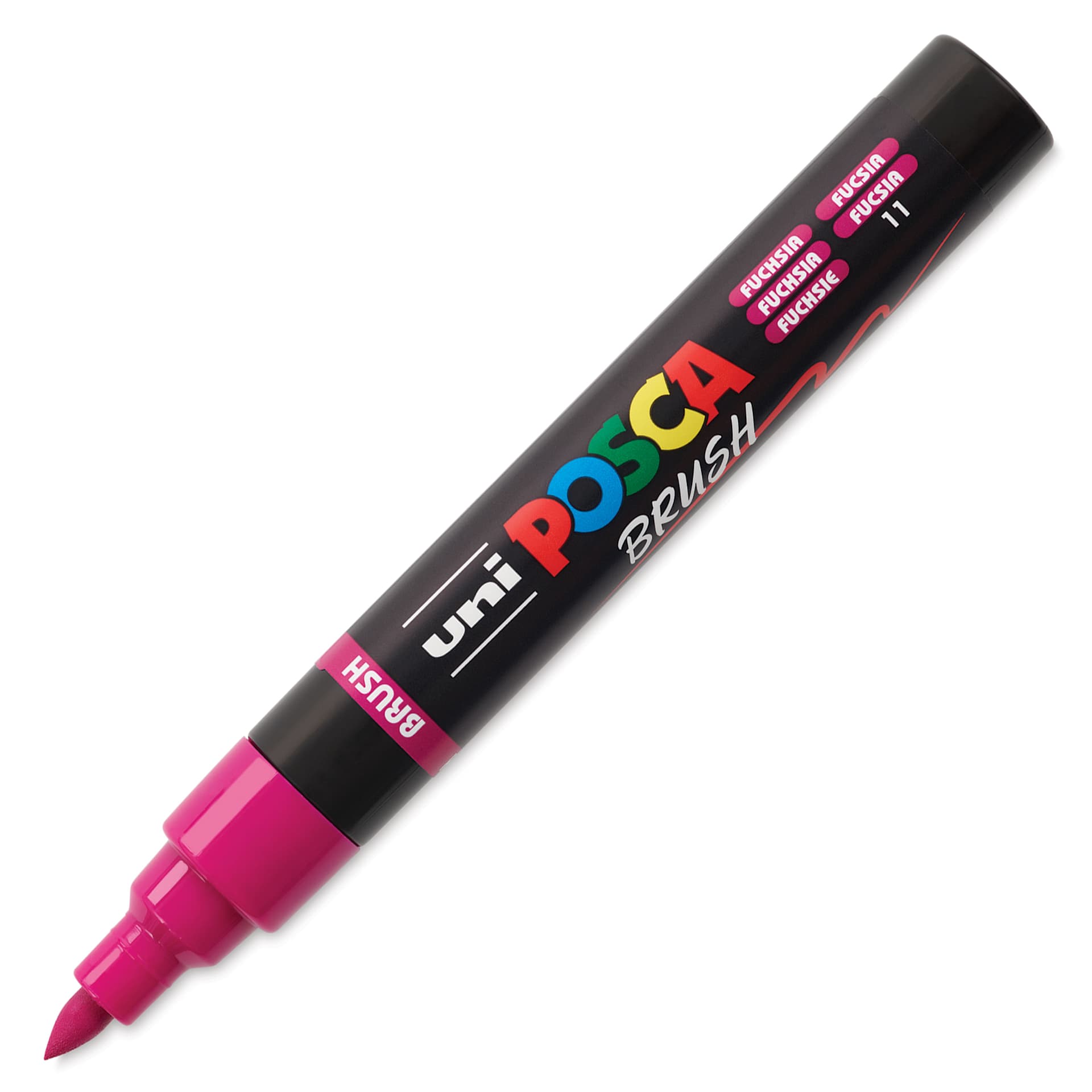 Posca Brush Paint Marker - Fuchsia, Brush Tip, 1 - 4 mm, cap off