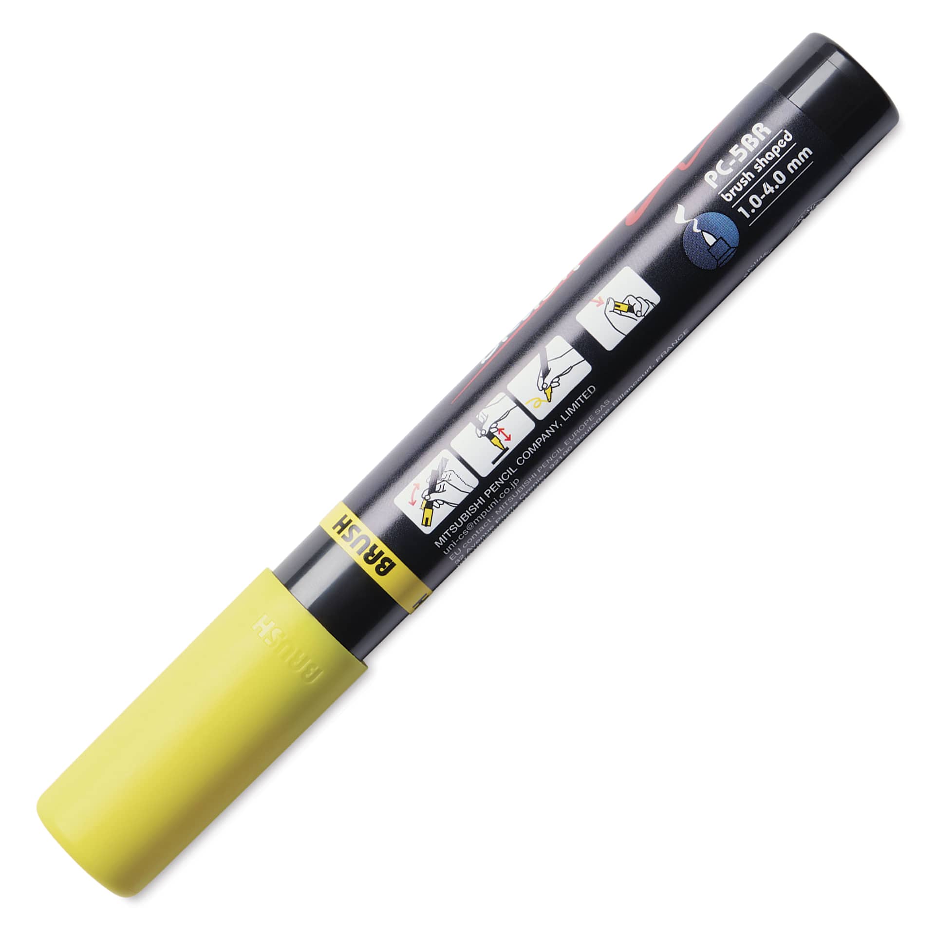 Posca Brush Paint Marker - Yellow, Brush Tip, 1.0 - 4.0 mm, back of the marker barrel