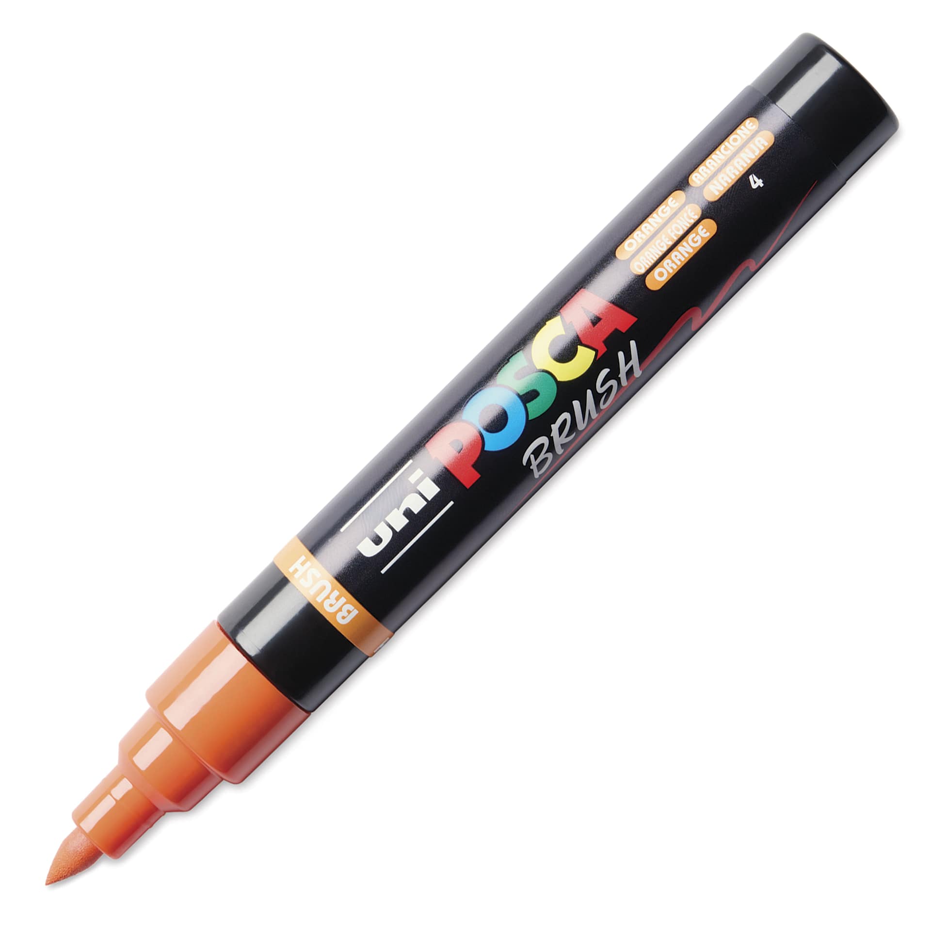 Posca Brush Paint Marker - Orange, Brush Tip, 1.0 - 4.0 mm, cap off