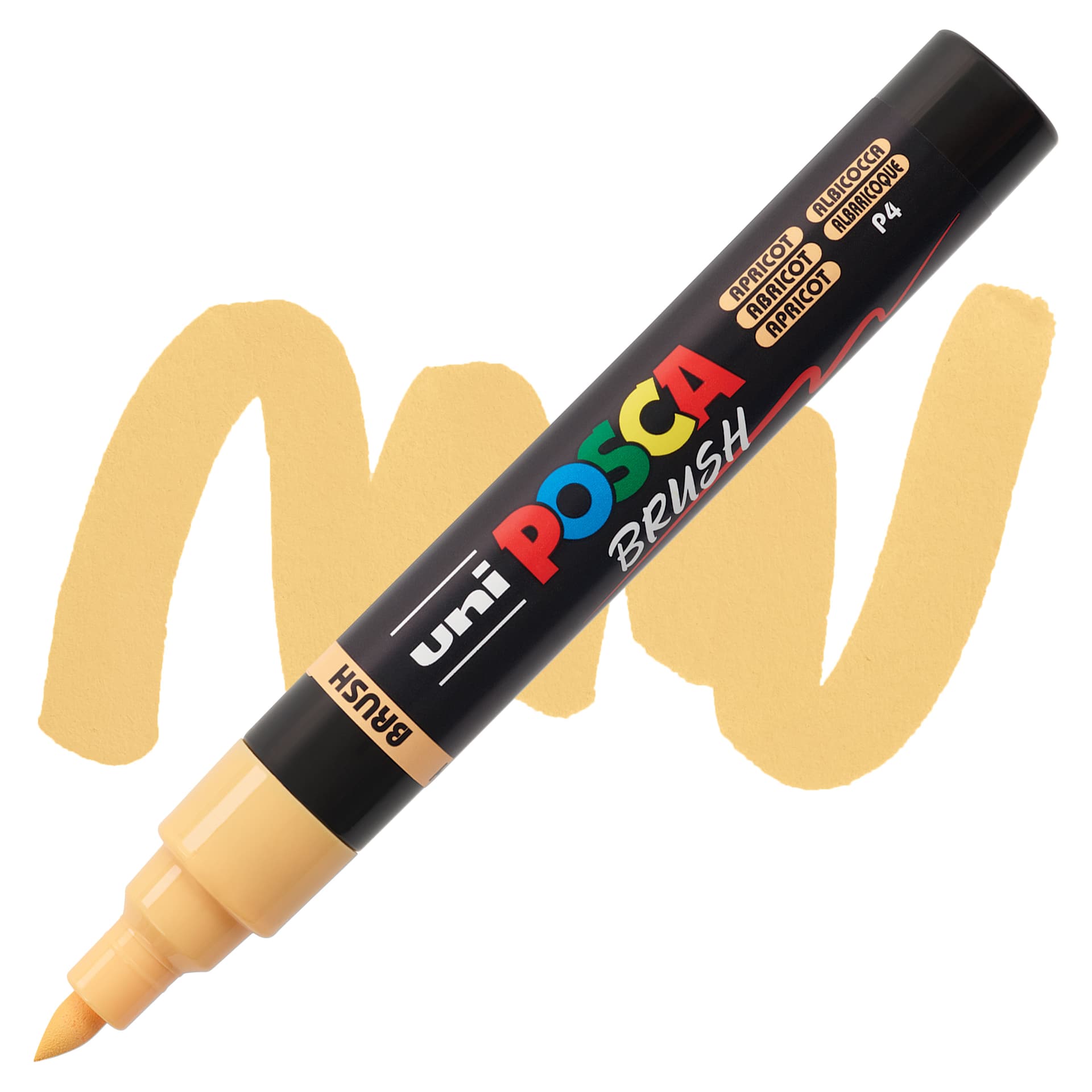 Posca Brush Paint Marker - Apricot, Brush Tip, 1 - 4 mm marker with swatch