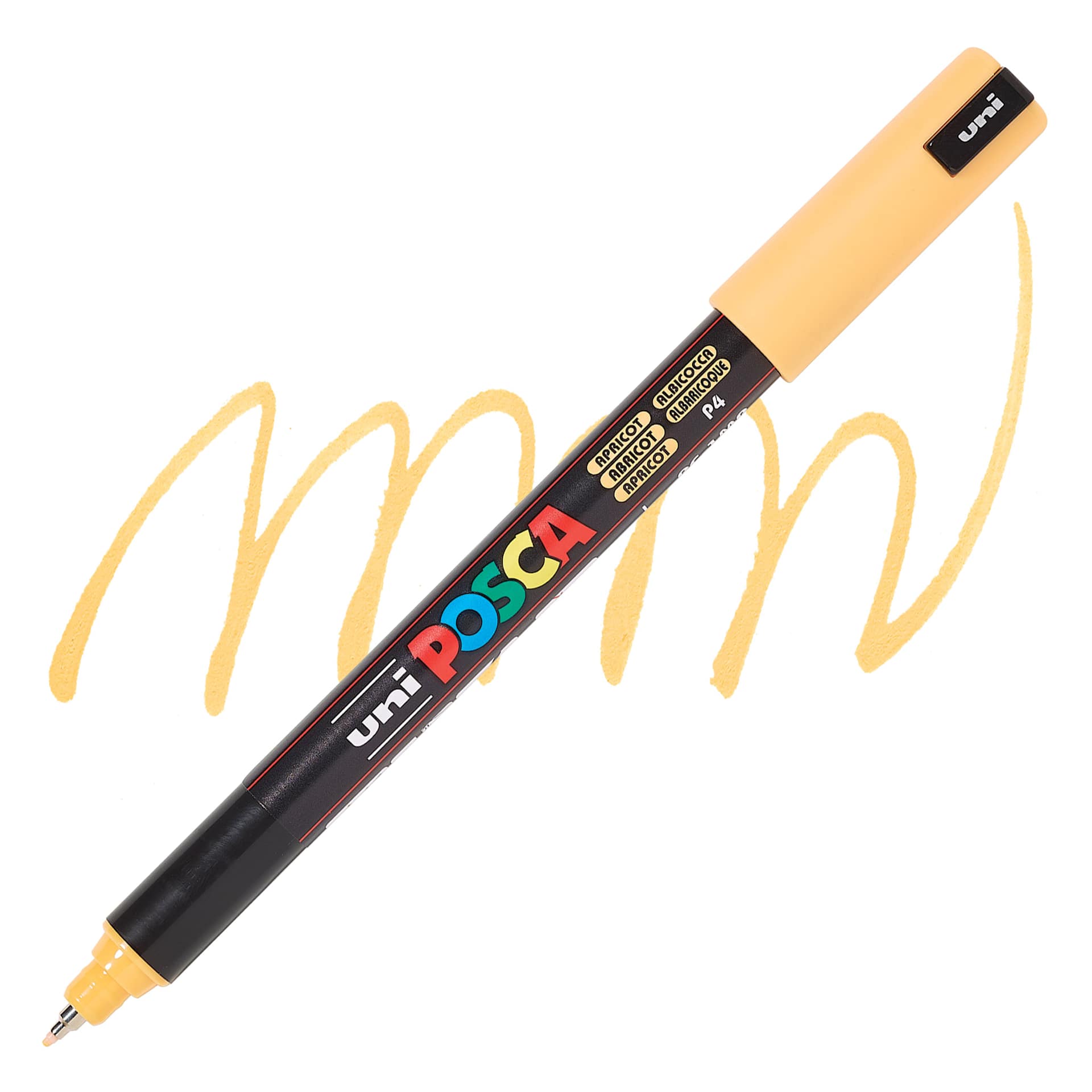 Posca Paint Marker - Apricot, X-Fine Tip, 0.7 mm, swatch and marker