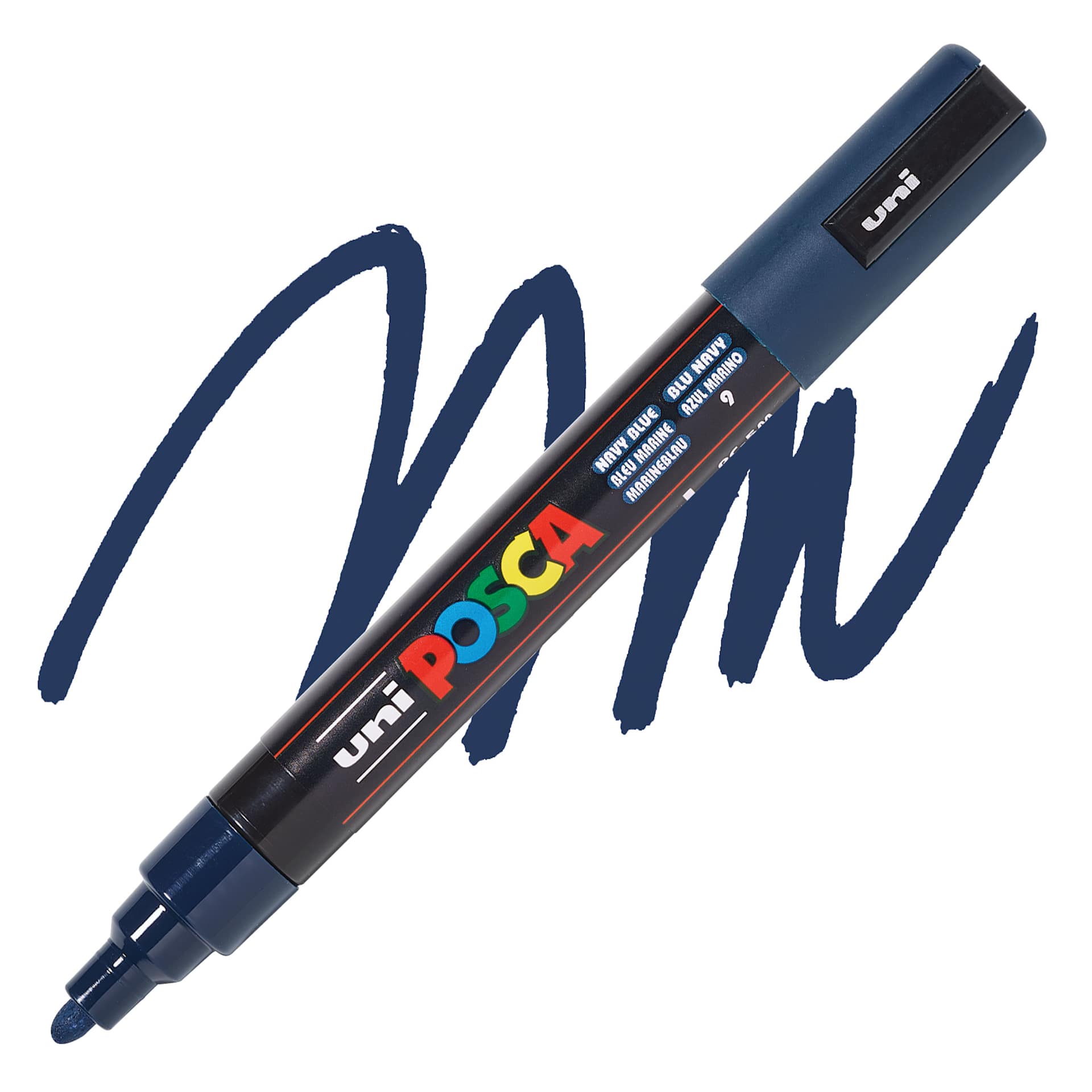 Posca Paint Marker - Navy Blue, Bullet Tip, 2.5 mm - swatch and marker