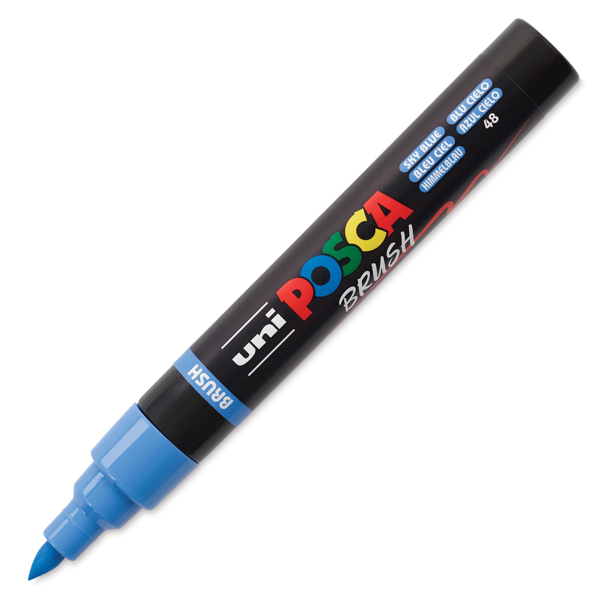 Posca Brush Paint Marker - Sky Blue, Brush Tip, 1 - 4 mm, cap off
