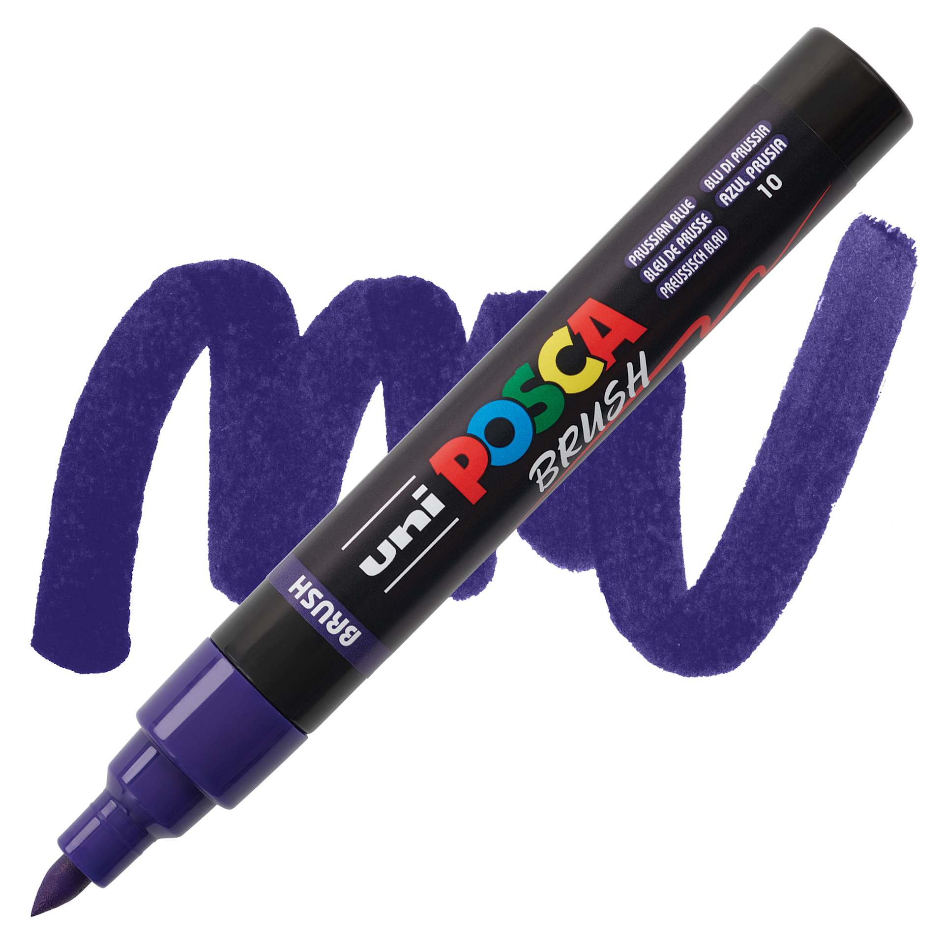 Posca Brush Paint Marker - Prussian Blue, Brush Tip, 1 - 4 mm marker with swatch
