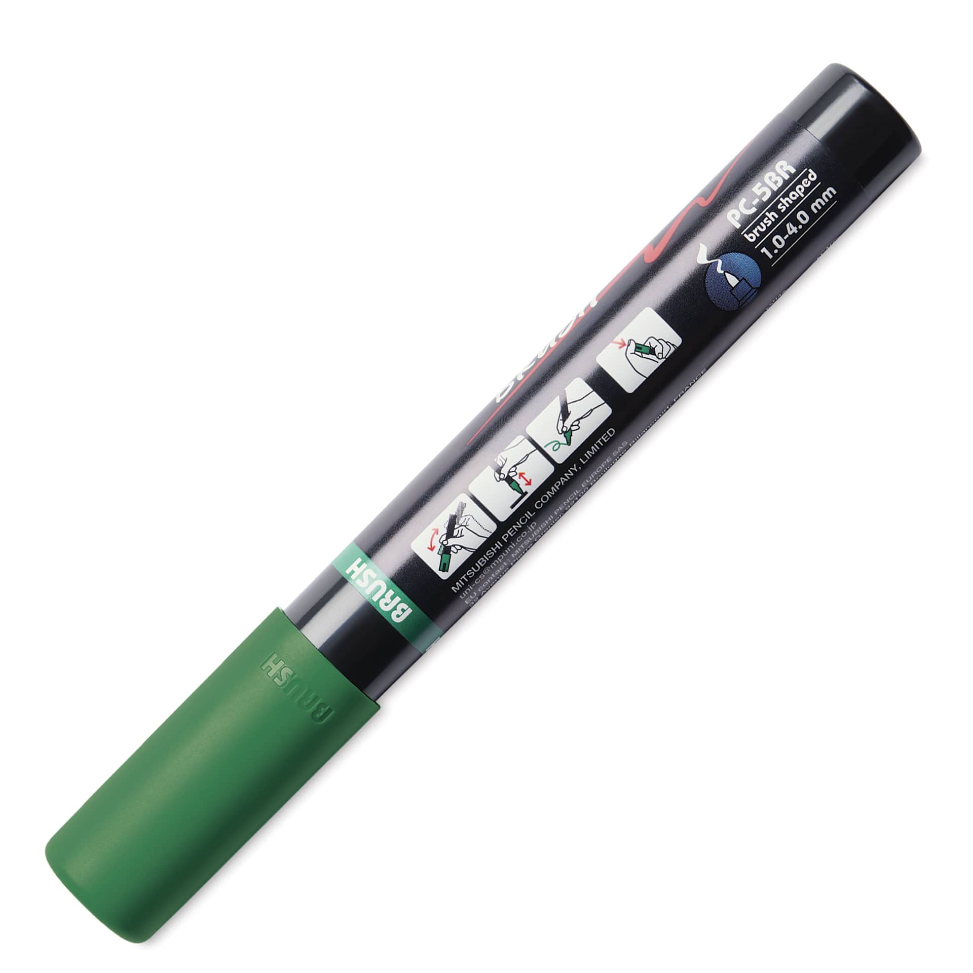 Posca Brush Paint Marker - Green, Brush Tip, 1.0 - 4.0 mm, back of the marker barrel