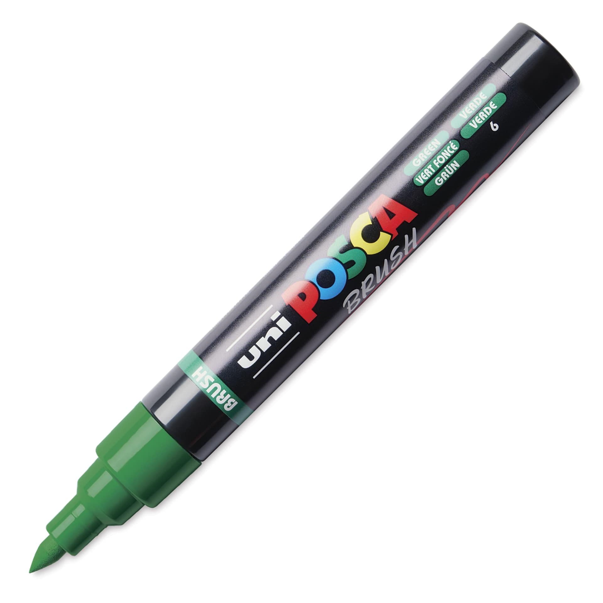 Posca Brush Paint Marker - Green, Brush Tip, 1.0 - 4.0 mm, cap off