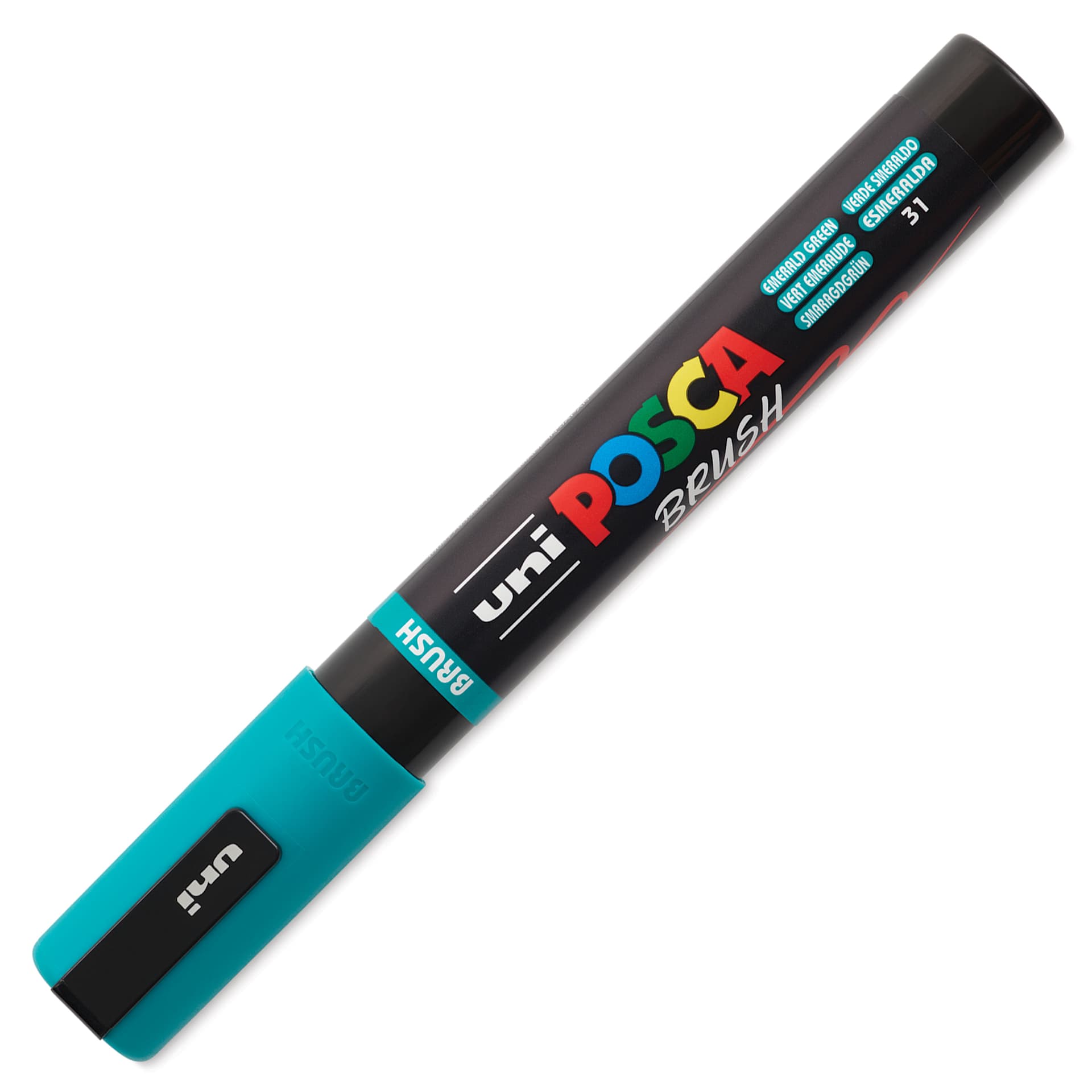 Posca Brush Paint Marker - Emerald Green, Brush Tip, 1 - 4 mm, cap on