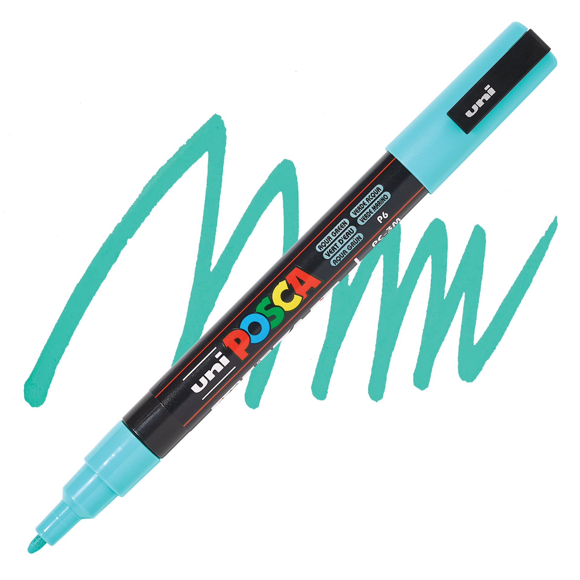 Posca Paint Marker - Aqua Green, Fine, Bullet Tip, 0.9 mm - 1.3 mm - swatch and marker