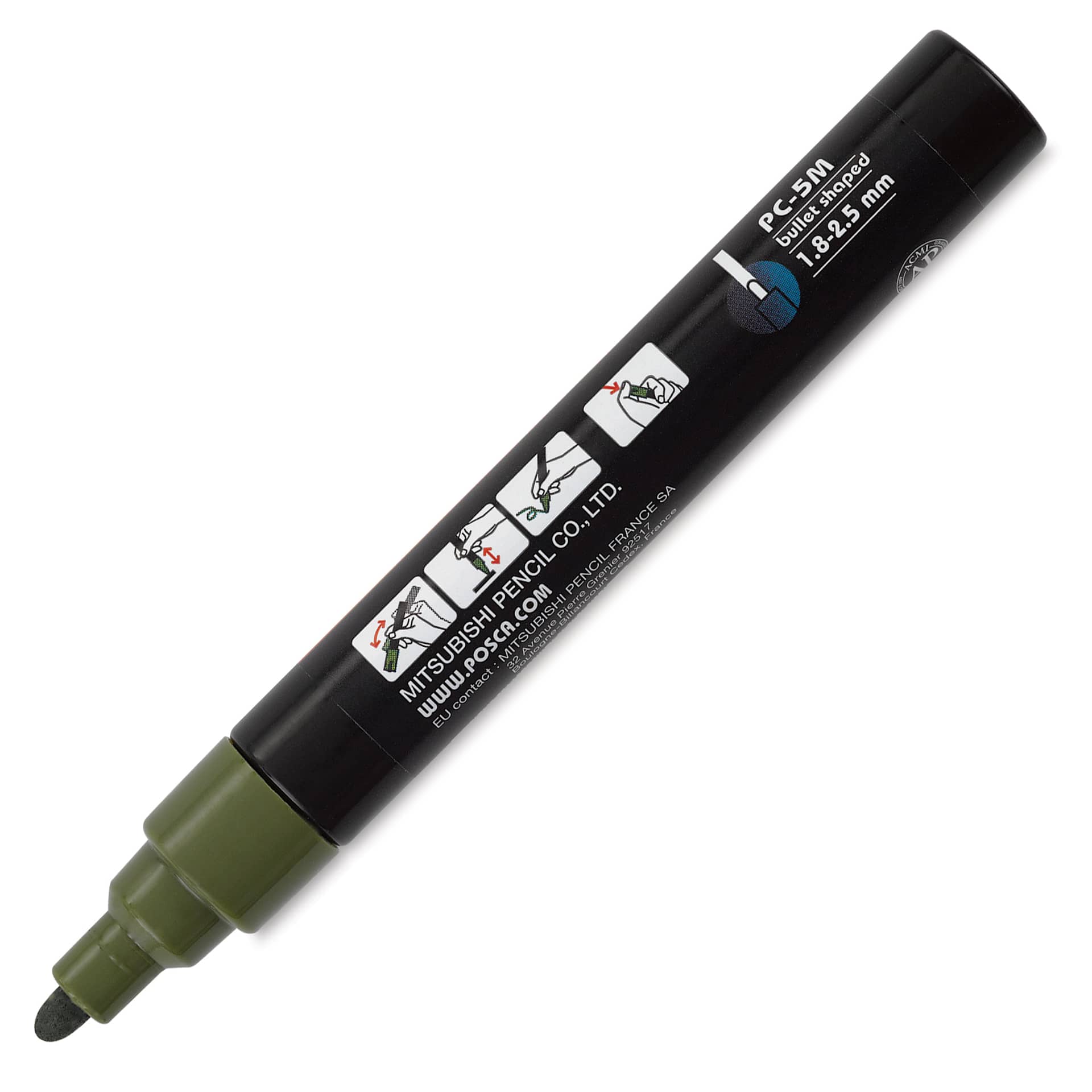 Posca Paint Marker - Khaki Green, Bullet Tip, 2.5 mm - cap off