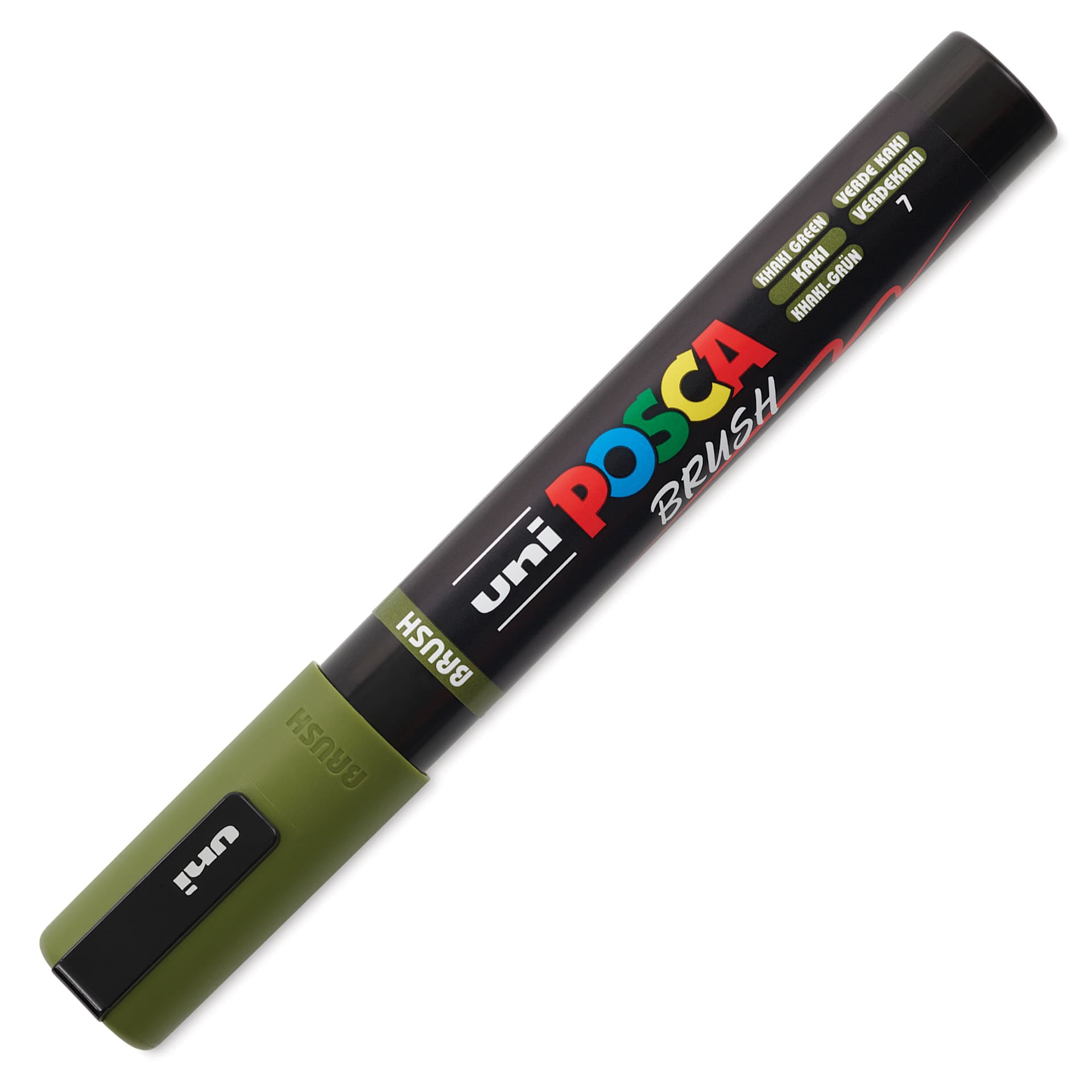 Posca Brush Paint Marker - Khaki Green, Brush Tip, 1 - 4 mm, cap on