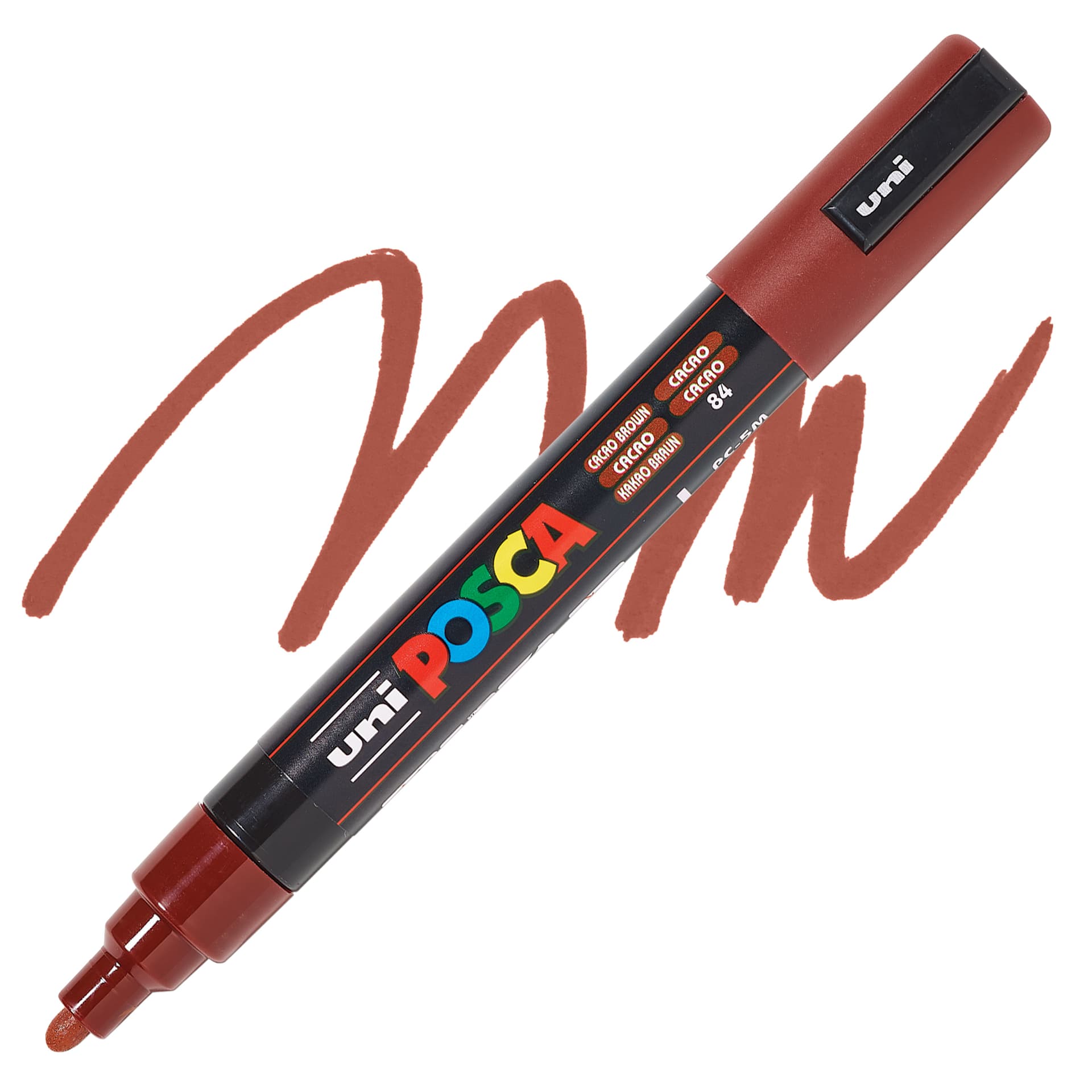 Posca Paint Marker - Cacao Brown, Bullet Tip, 2.5 mm - swatch and marker