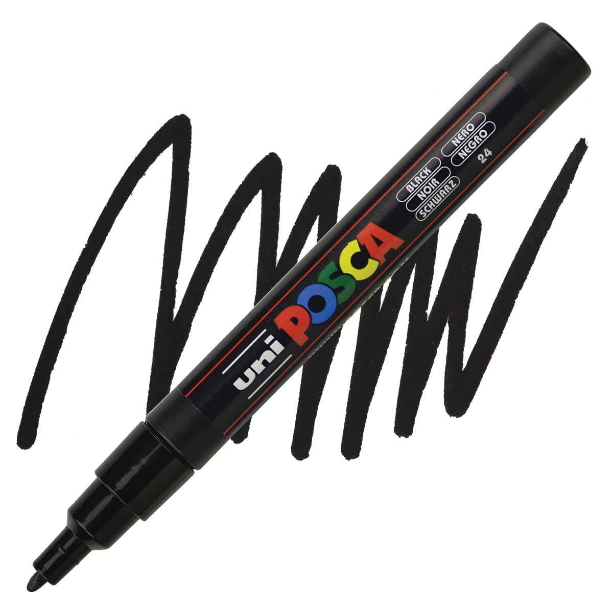 Posca Paint Marker - Black, Fine, Bullet Tip, 0.9 mm - 1.3 mm - marker and swatch