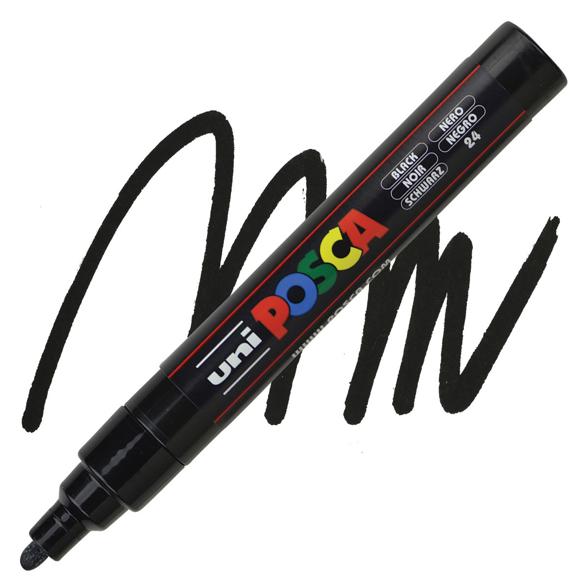 Posca Paint Marker - Black, Bullet Tip, 2.5 mm marker and swatch