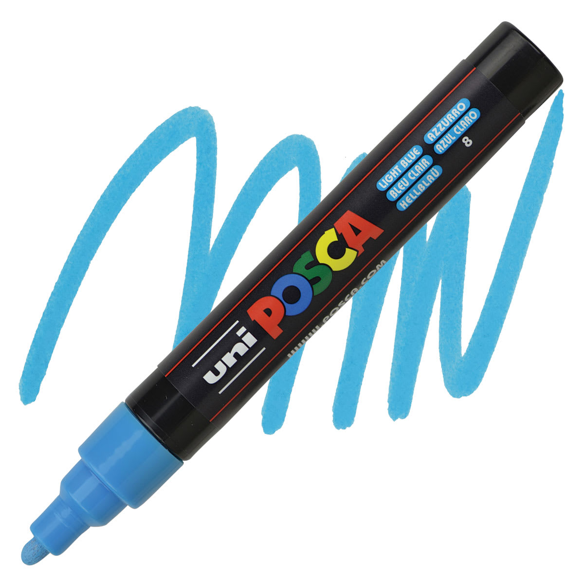 Posca Paint Marker - Light Blue, Bullet Tip, 2.5 mm - marker and swatch
