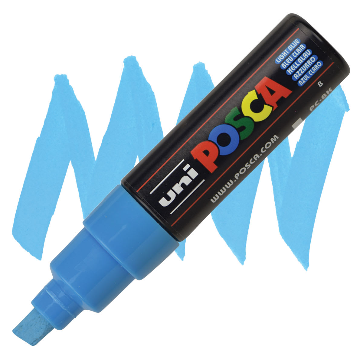 Posca Paint Marker - Light Blue, Broad Chisel, 8 mm - marker and swatch