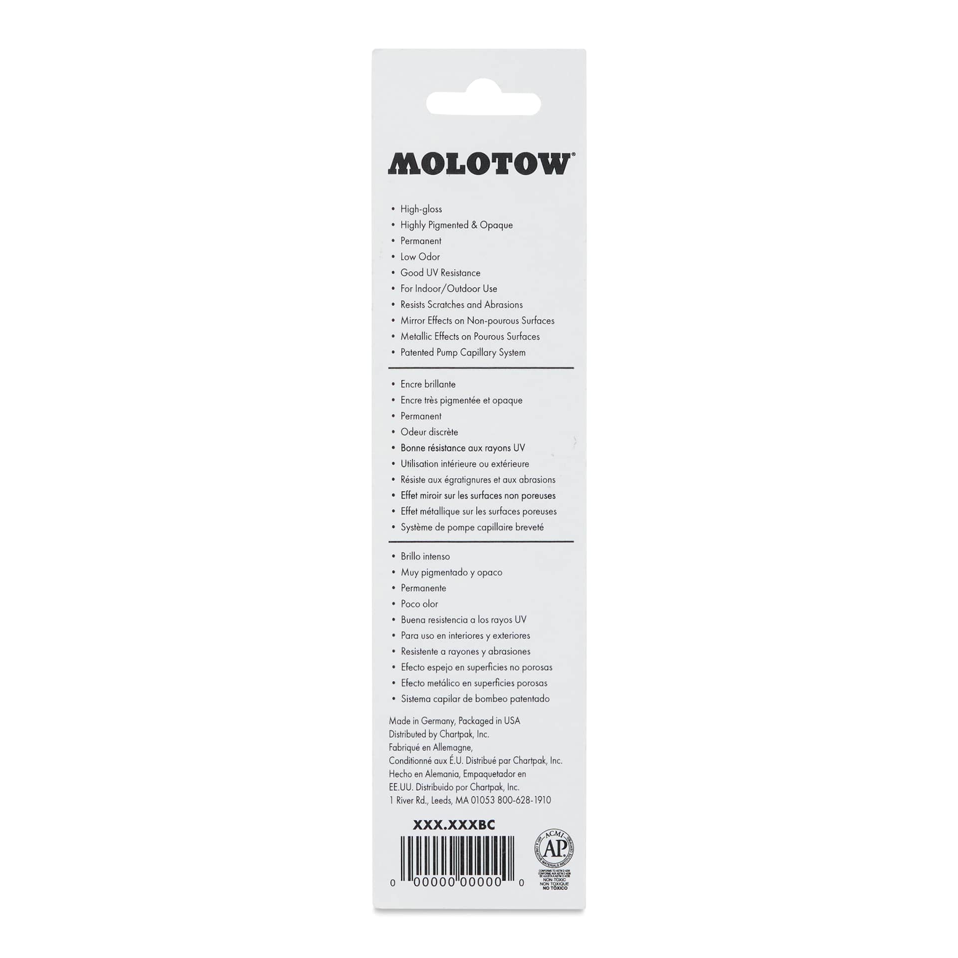 Molotow Liquid Chrome Marker - 3 mm, Calligraphy (back of package)