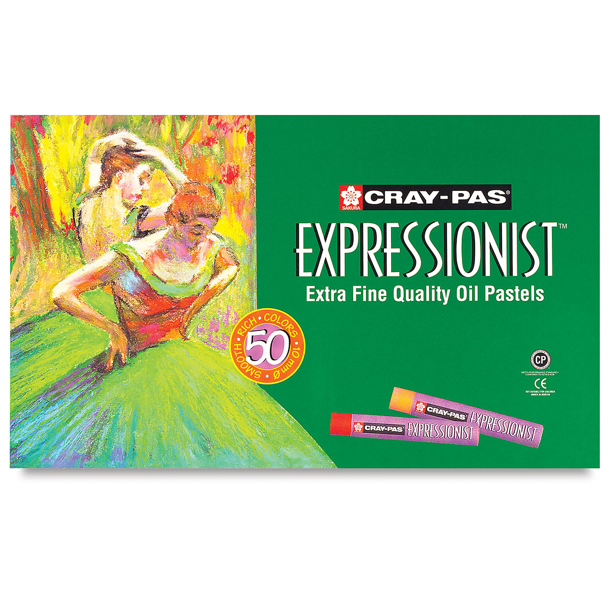 Sakura Cray-Pas Expressionist Oil Pastel Sets - Set of 50. Front of package. Sakura Cray-Pas Expressionist Oil Pastel Sets - Set of 50. Front of package.