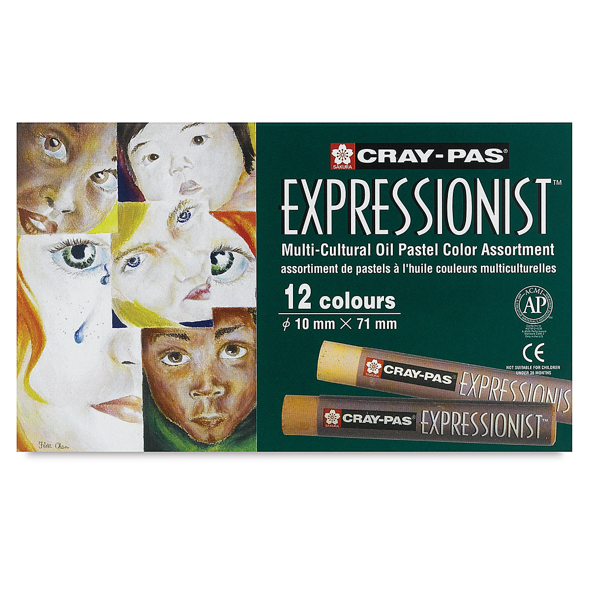 Sakura Cray-Pas Expressionist Oil Pastel Sets - Multicultural Colors, Set of 12. Front of package.